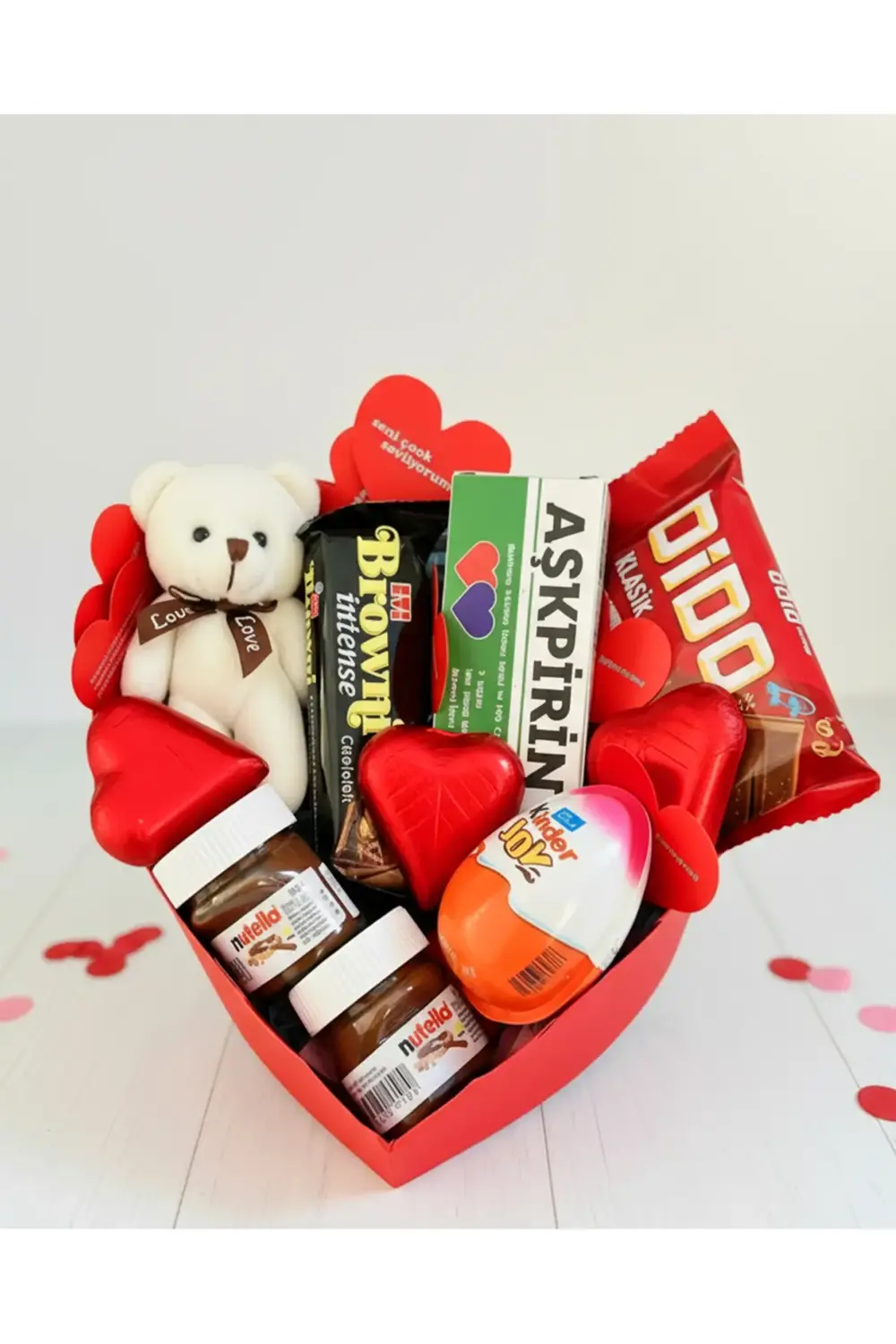 Hediye Kutusu Sevgiliye - Mini Ayıcık - Kalp Çikolata - Aşkpirin
