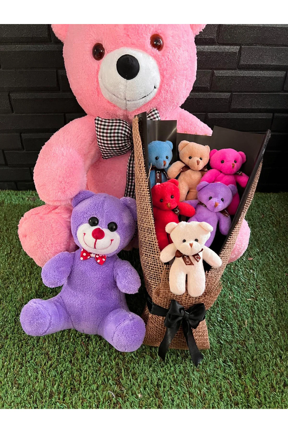 Hediye Sevgiliye 55cm Pembe Ayıcık - Rengarenk Ayıcık Buketi - 25