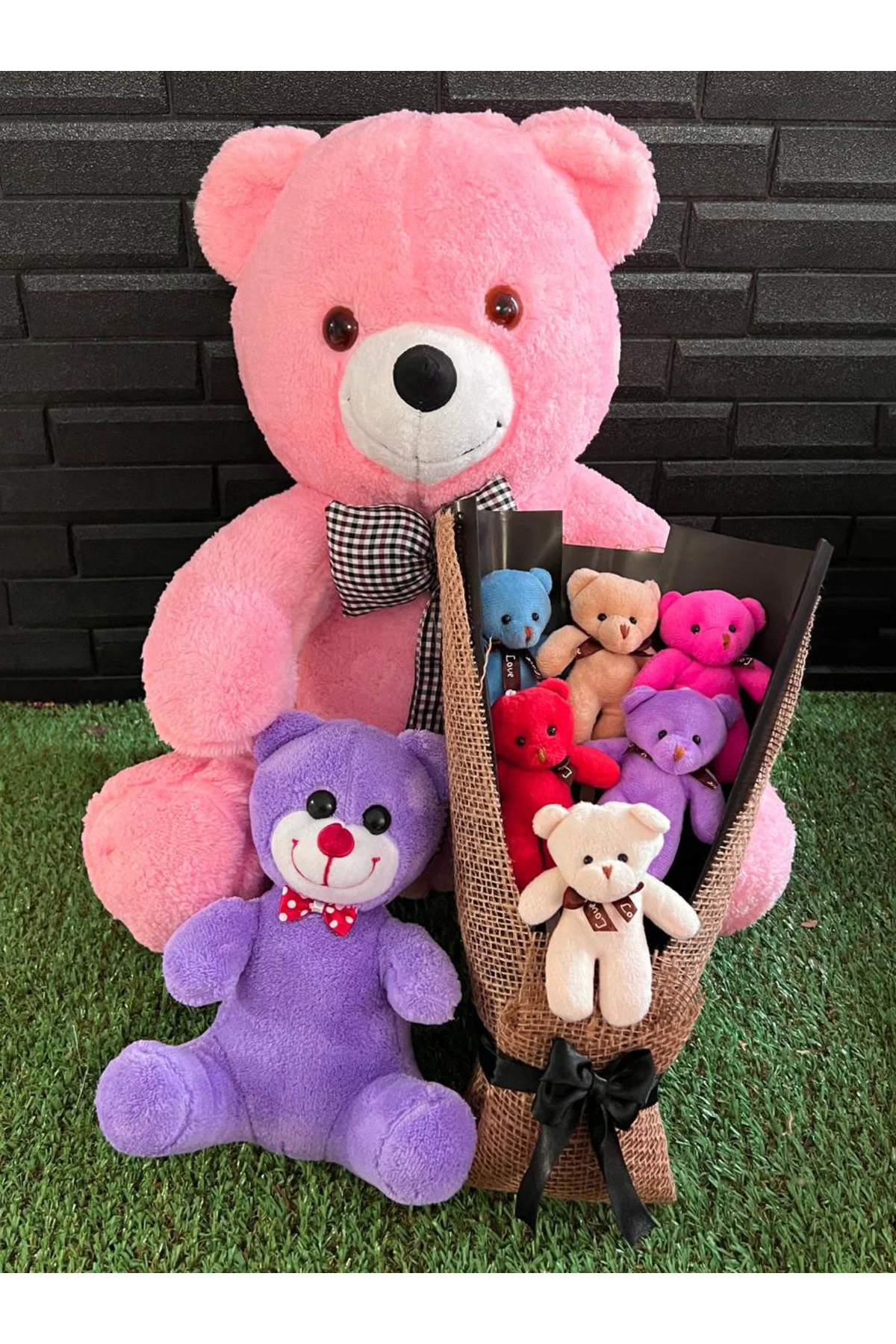 Hediye Sevgiliye 55cm Pembe Ayıcık - Rengarenk Ayıcık Buketi - 25