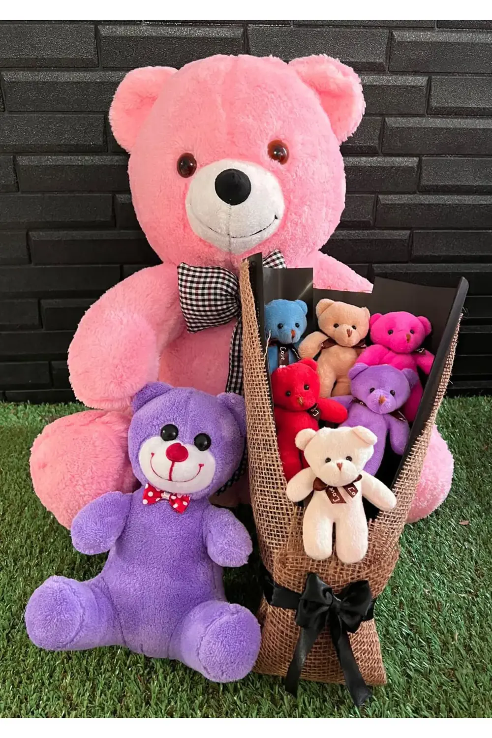 Hediye Sevgiliye 55cm Pembe Ayıcık - Rengarenk Ayıcık Buketi - 25