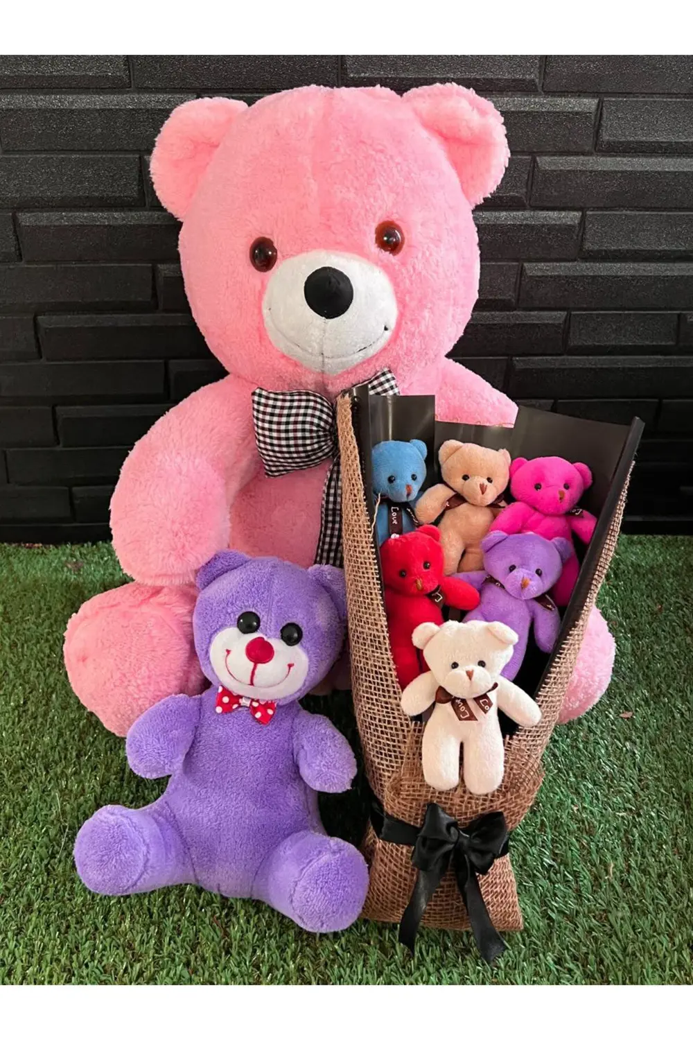 Hediye Sevgiliye 55cm Pembe Ayıcık - Rengarenk Ayıcık Buketi - 25