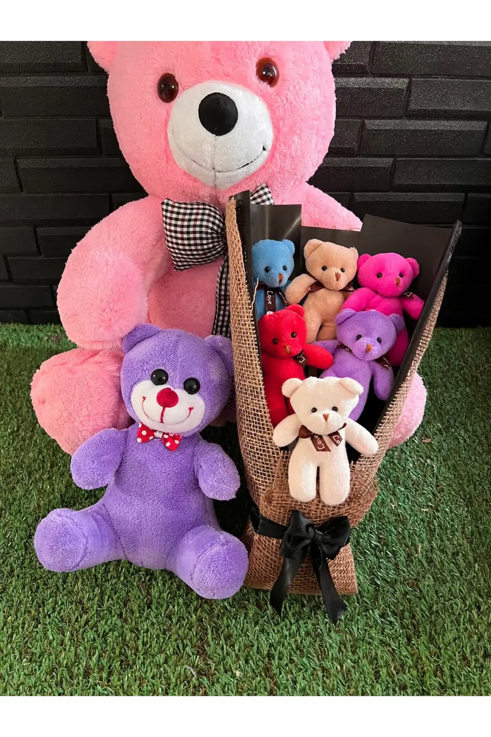 Hediye Sevgiliye 55cm Pembe Ayıcık - Rengarenk Ayıcık Buketi - 25