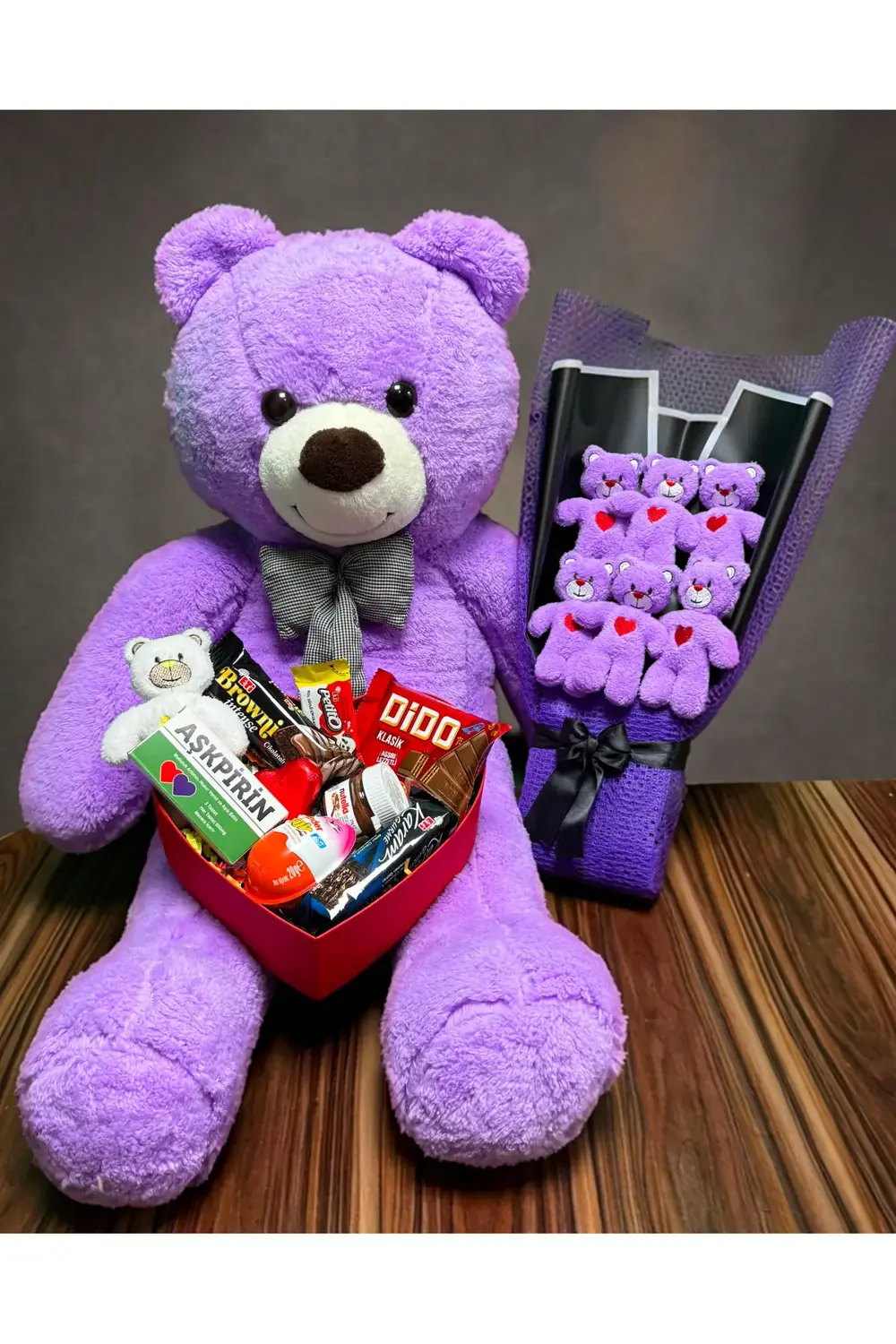 Hediye Sevgiliye 90 Cm Mor Ayıcık Aşk Ve Dolu Romantik Hediye Kut