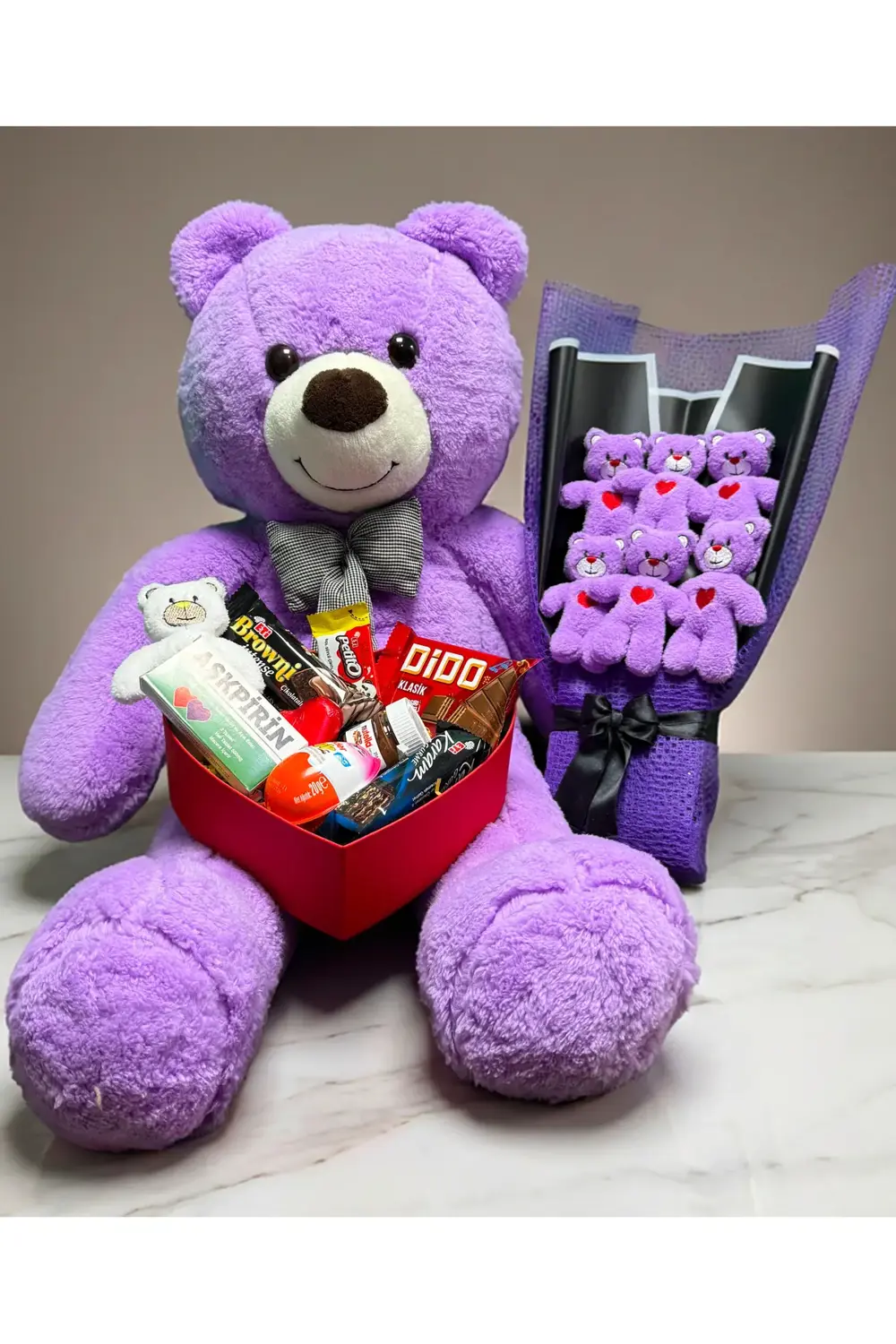 Hediye Sevgiliye 90 Cm Mor Ayıcık Aşk Ve Dolu Romantik Hediye Kut
