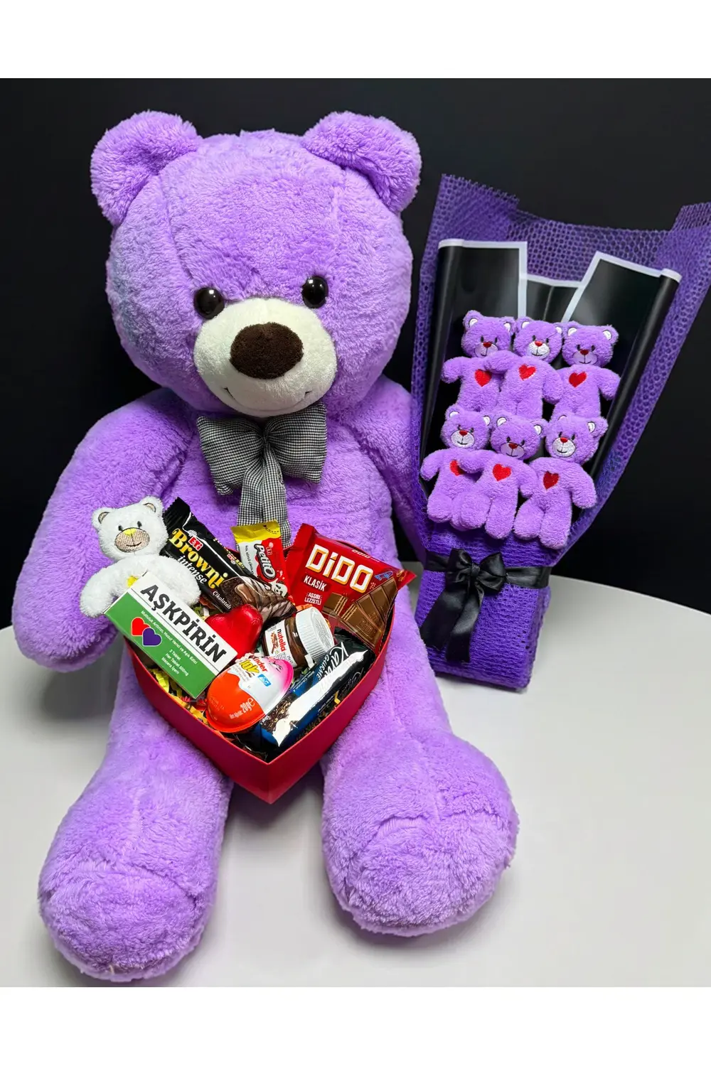 Hediye Sevgiliye 90 Cm Mor Ayıcık Aşk Ve Dolu Romantik Hediye Kut