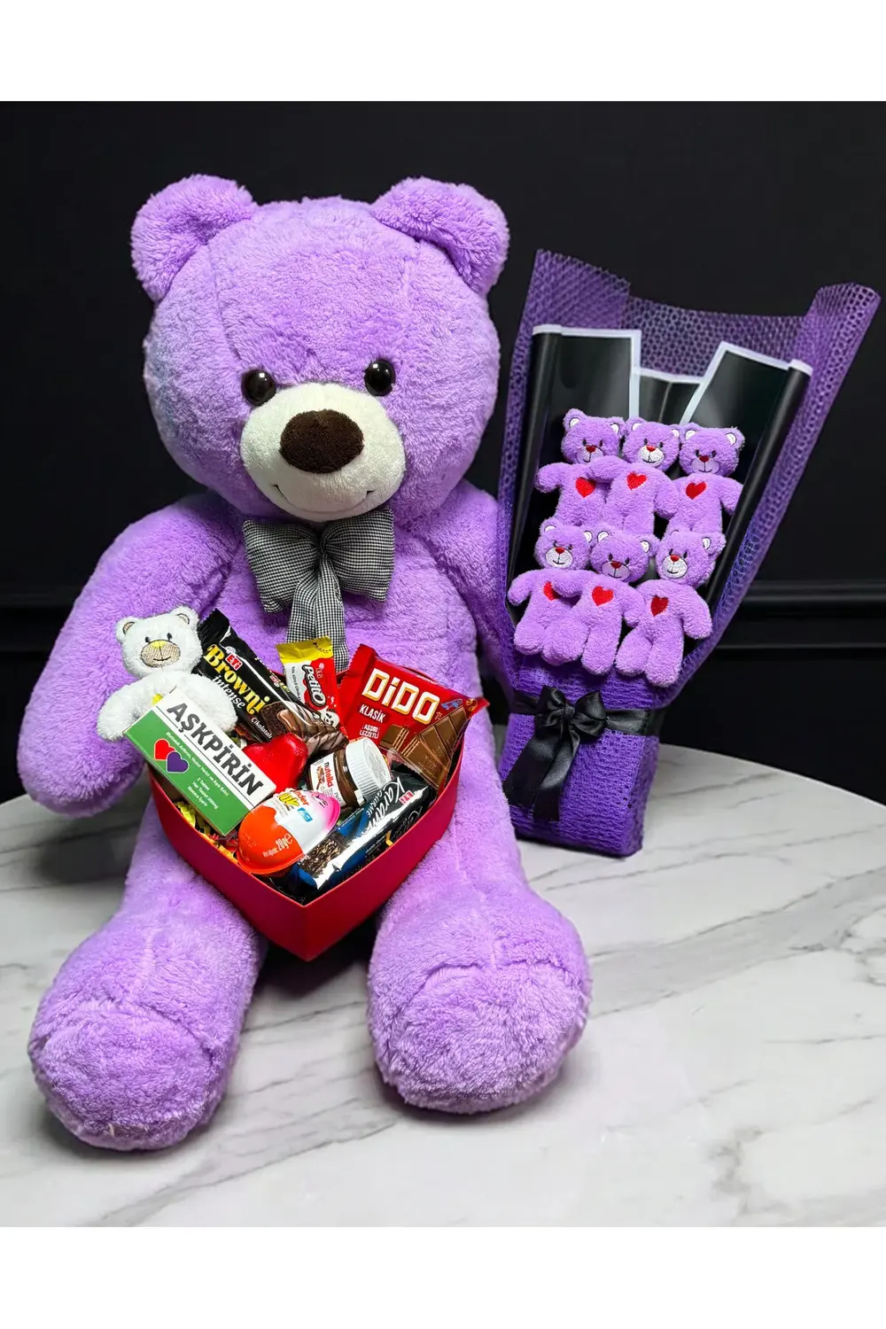 Hediye Sevgiliye 90 Cm Mor Ayıcık Aşk Ve Dolu Romantik Hediye Kut
