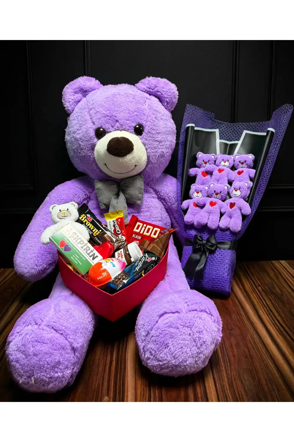 Hediye Sevgiliye 90 Cm Mor Ayıcık Aşk Ve Dolu Romantik Hediye Kut