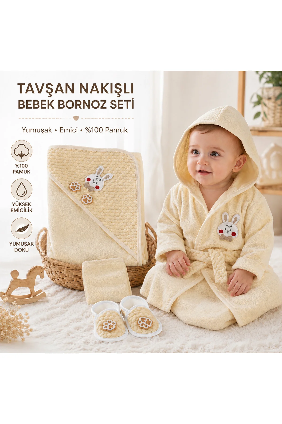 HEDİYELİK %100 Organik BORNOZ /Yenidoğan Bebek Hediyesi / 0-1 Yaş HEDİYELİK %100 Organik BORNOZ /Yenidoğan Bebek Hediyesi / 0-1 Yaş