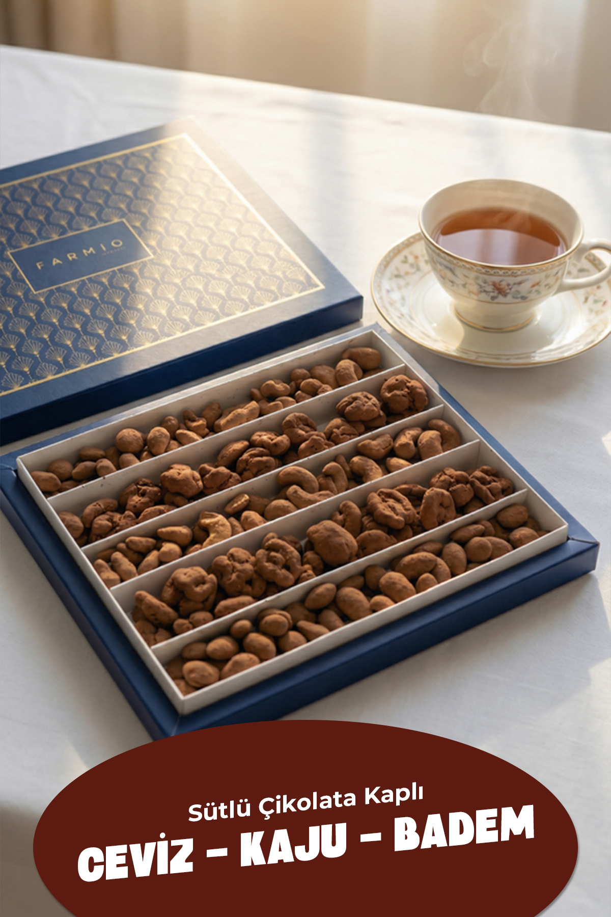 Hediyelik Çikolata Kaplı Kuruyemiş 900gr – Kaju, Badem, Ceviz - S