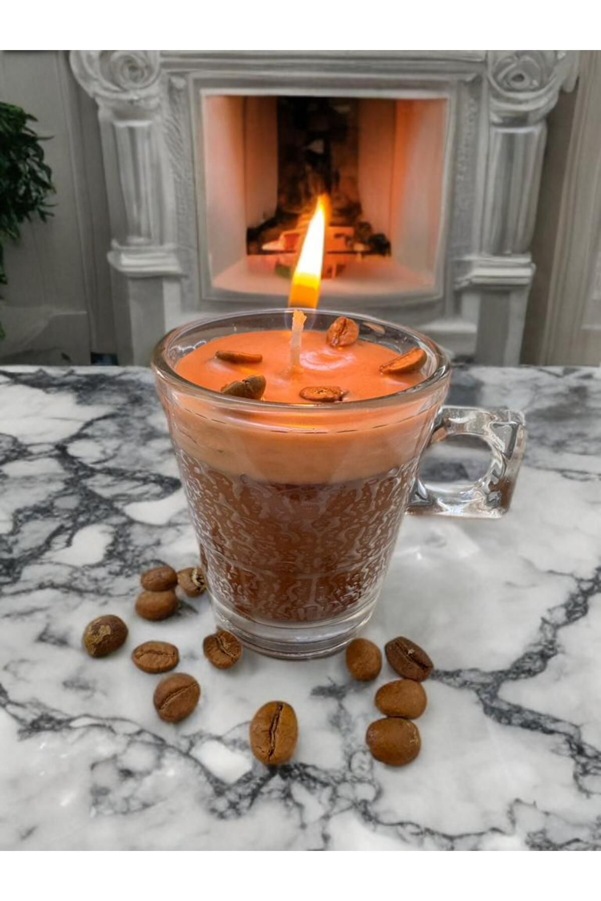 Aresmumatölyesi  Hediyelik Dekoratif Cam Türk Kahvesi Fincanında Kahve Çekirdekli