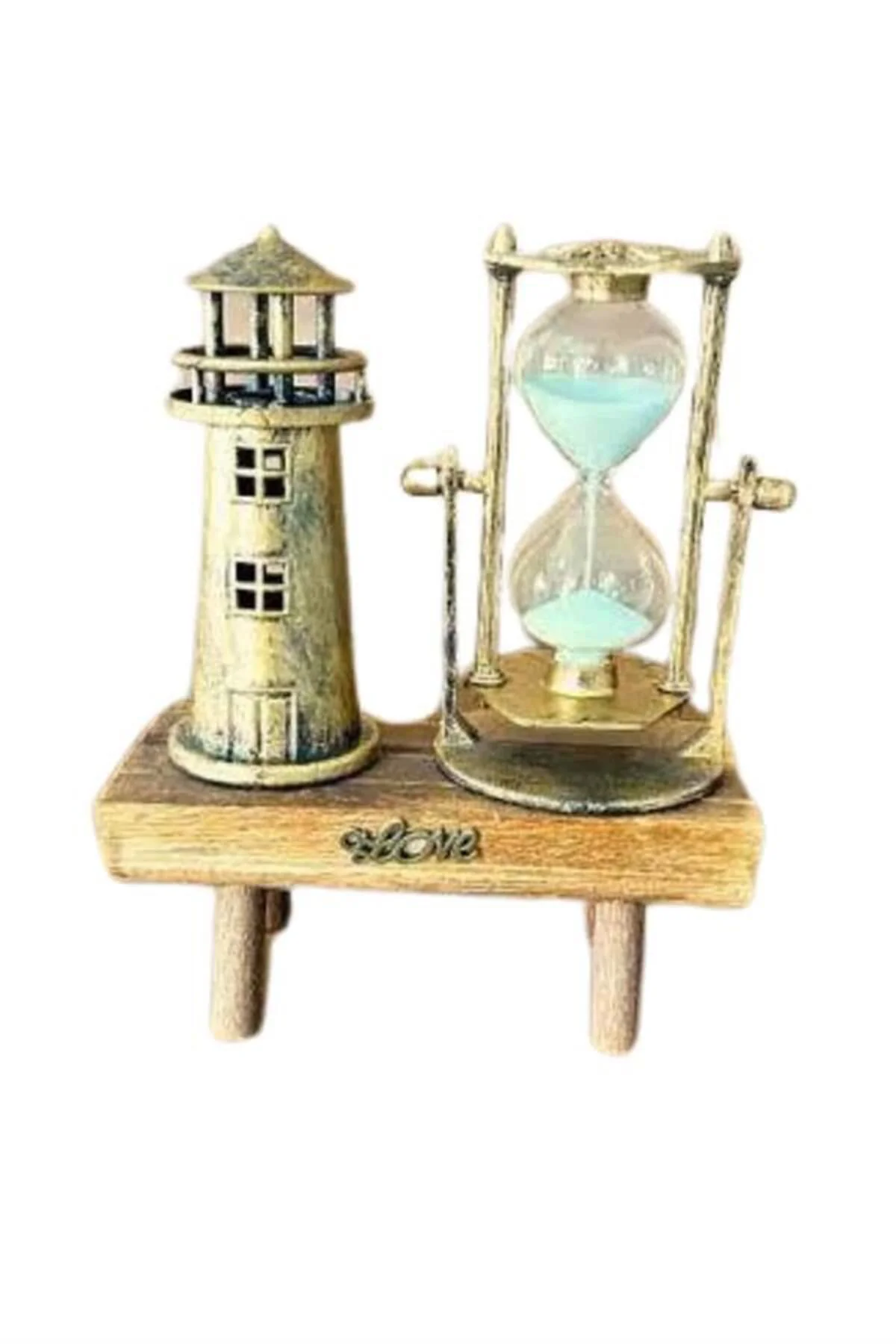 Hediyelik Eşya Retro Deniz Fenerli Kum Saati Ahşap Görünümlü Deko