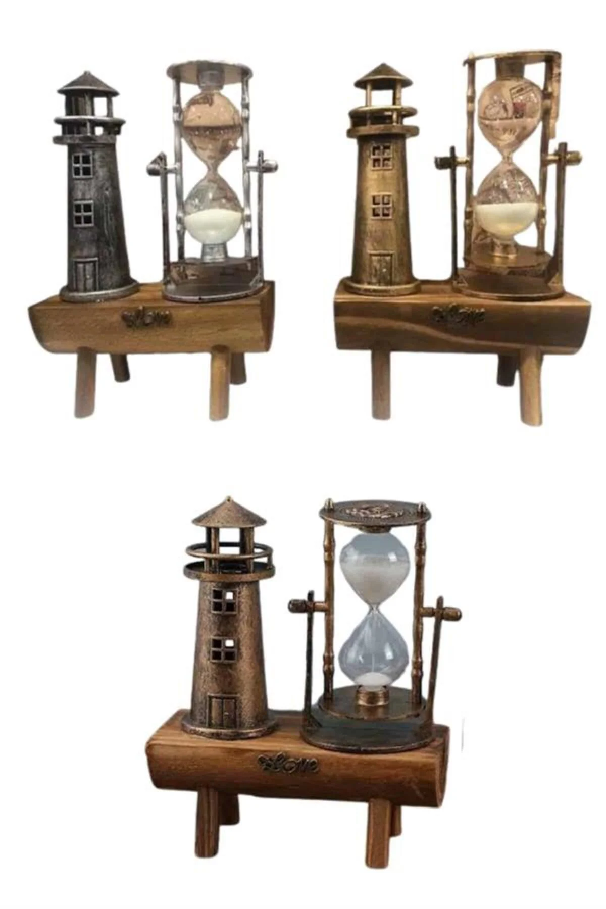 Hediyelik Eşya Retro Deniz Fenerli Kum Saati Ahşap Görünümlü Deko