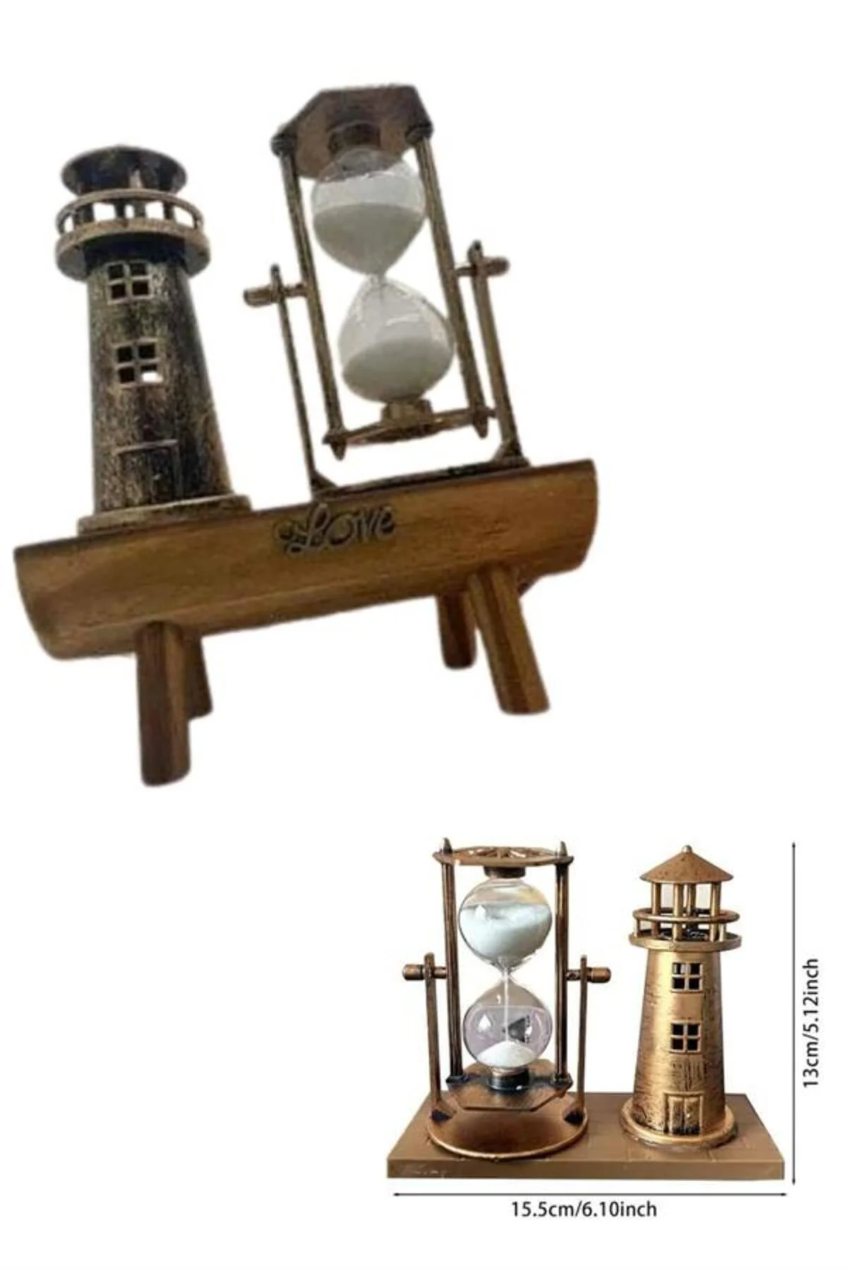 Hediyelik Eşya Retro Deniz Fenerli Kum Saati Ahşap Görünümlü Deko
