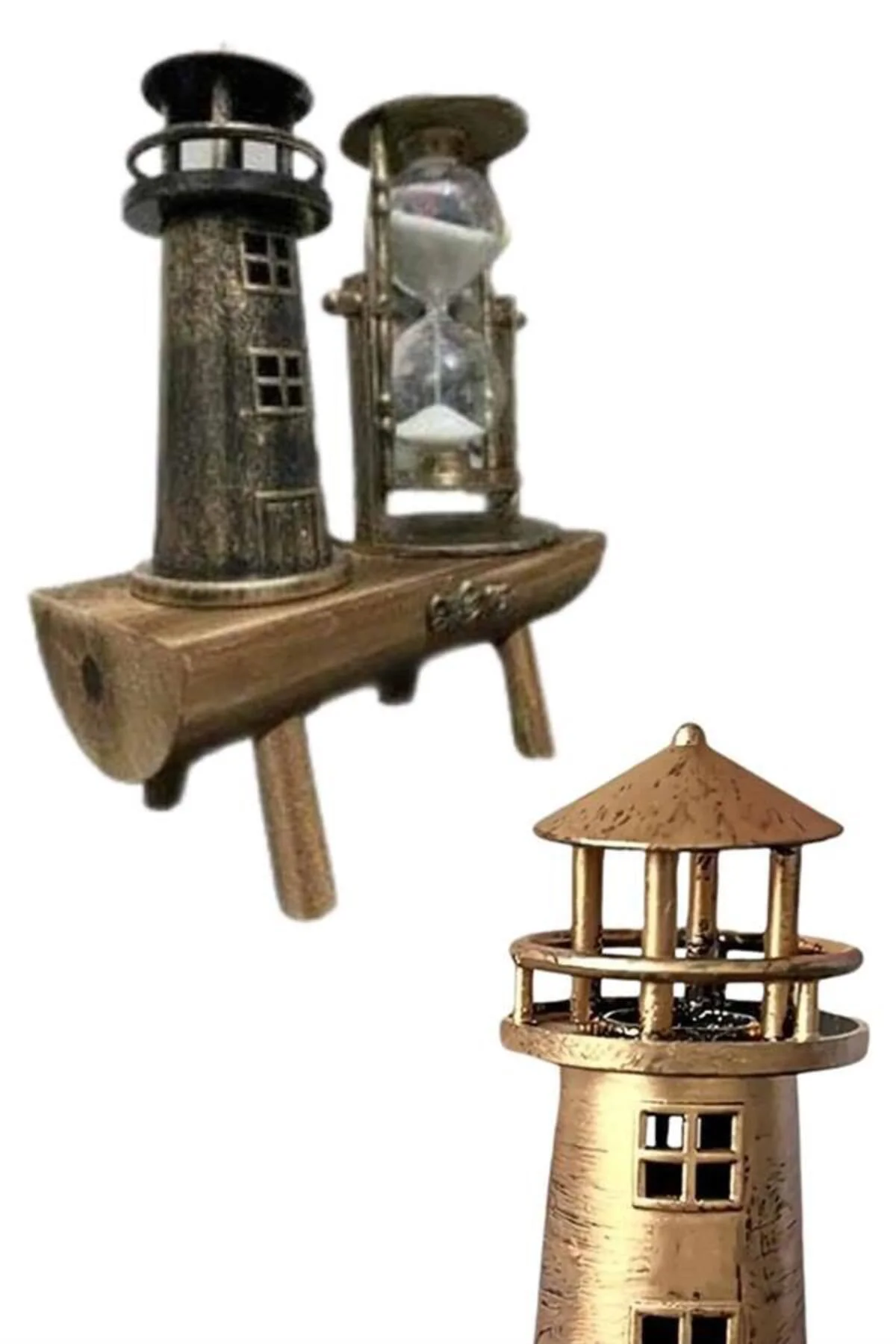 Hediyelik Eşya Retro Deniz Fenerli Kum Saati Ahşap Görünümlü Deko