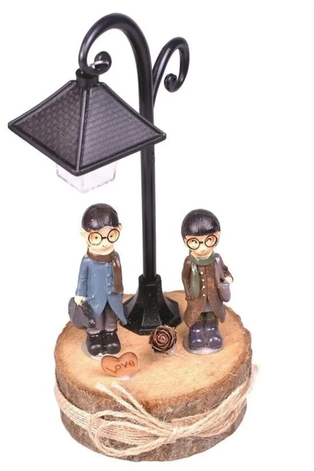 ® Hediyelik Işıklı Ahşap Biblo Romantik Hediye Biblo Süs Eşyası