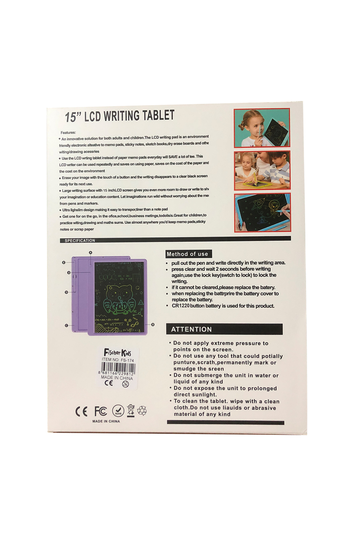 Oyuncak Store Hediyelik Renkli Writing Tablet Lcd 15 İnç Kalemli Çizim Yazı Tah