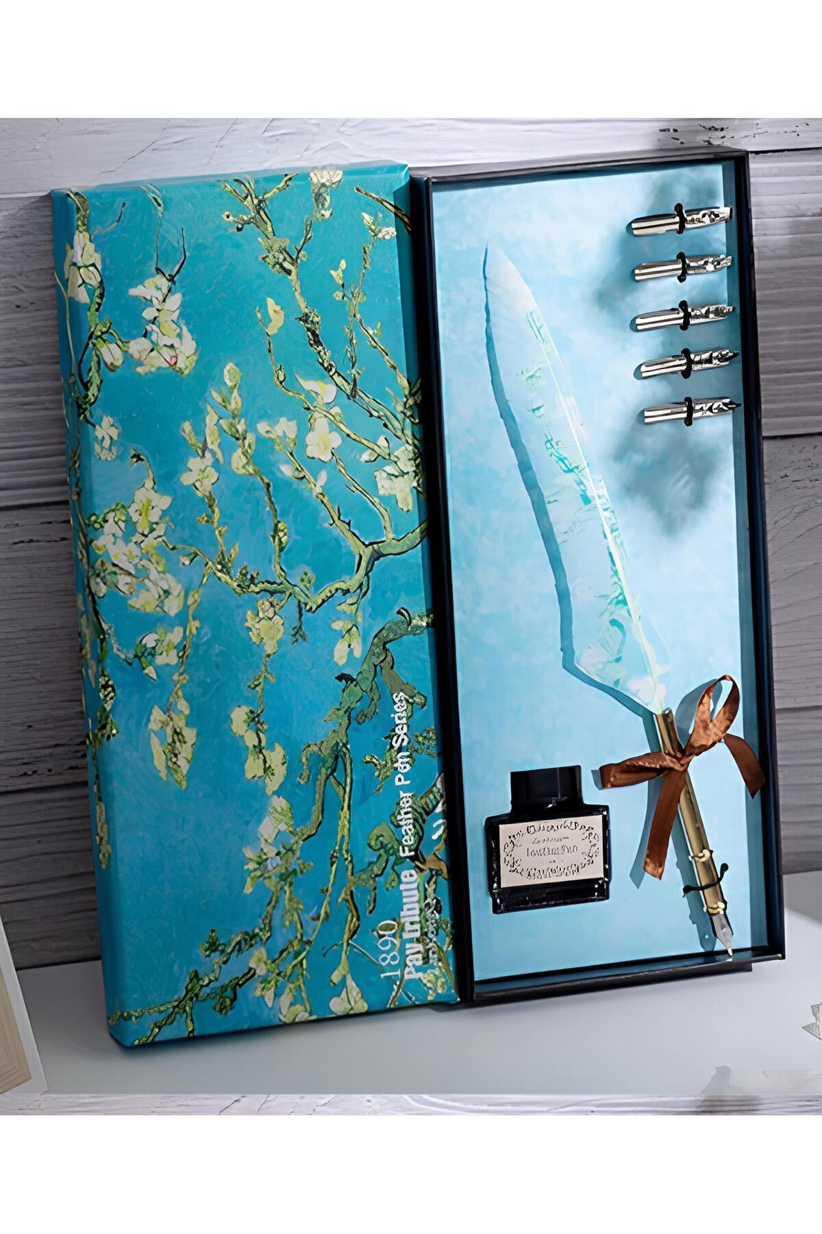 Vision Hediyelik Taçlı Kuş Tüyü Divit Kalem Seti Şarap Seçenekli