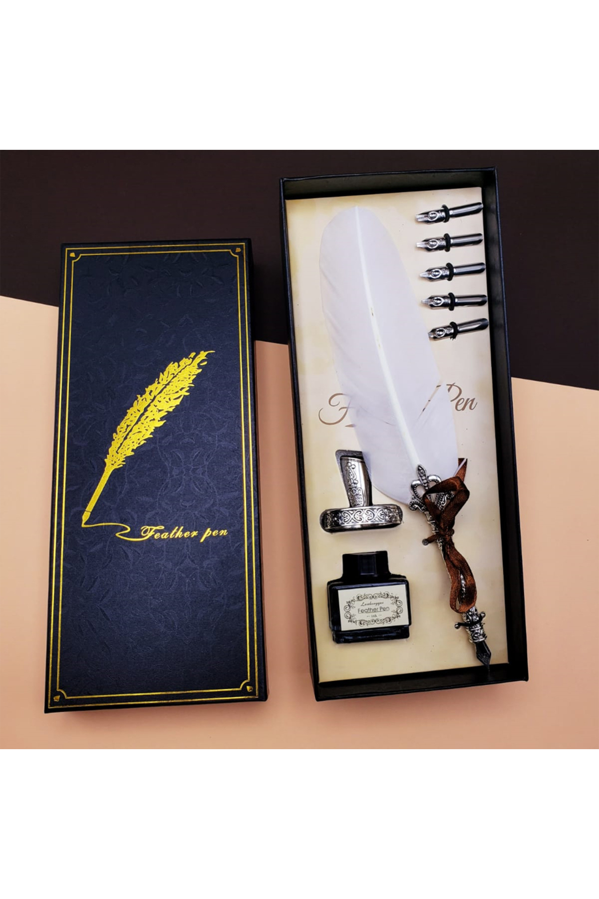 Vision Hediyelik Taçlı Kuş Tüyü Divit Kalem Seti Şarap Seçenekli