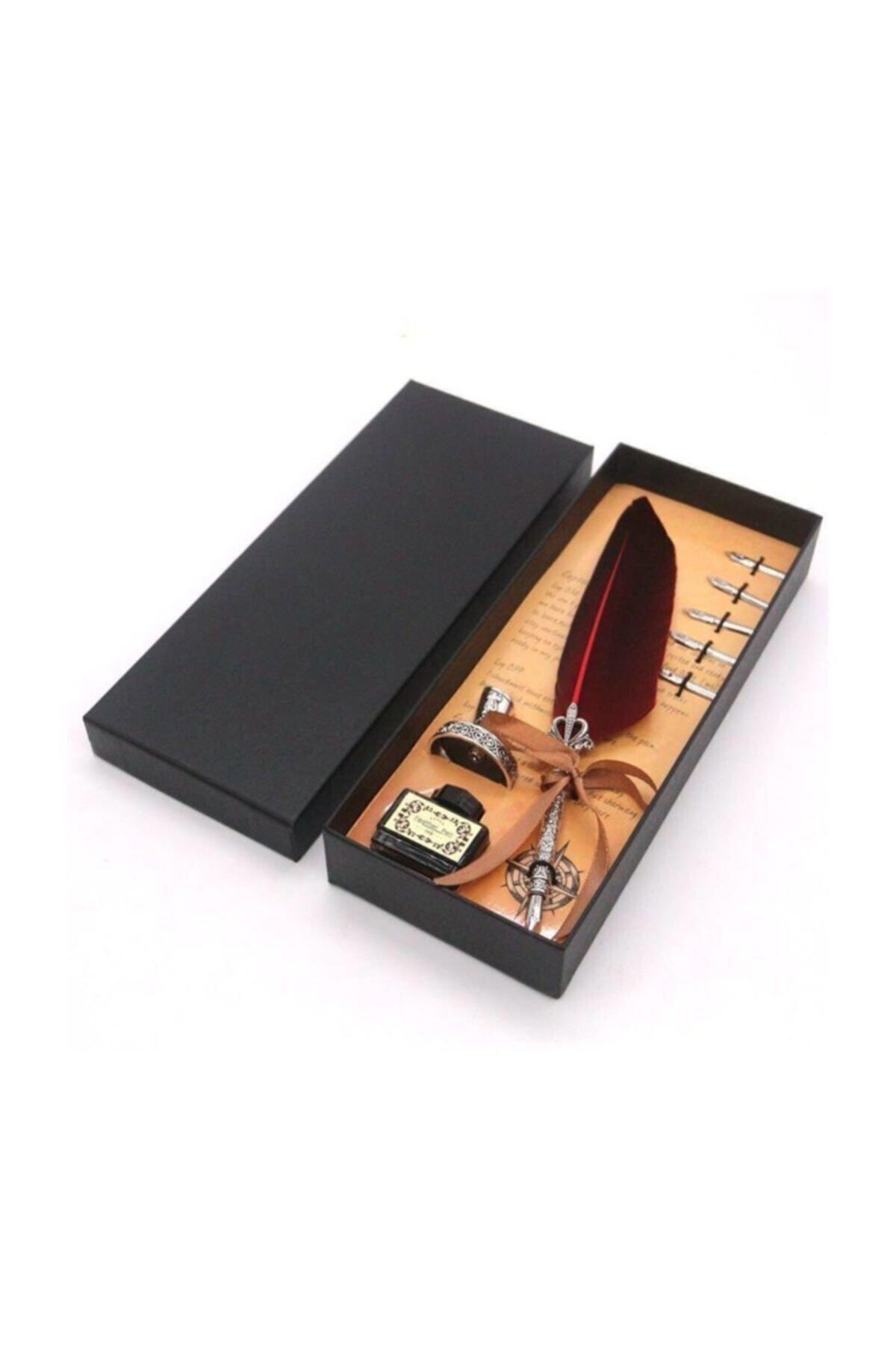 Vision Hediyelik Taçlı Kuş Tüyü Divit Kalem Seti Şarap Seçenekli