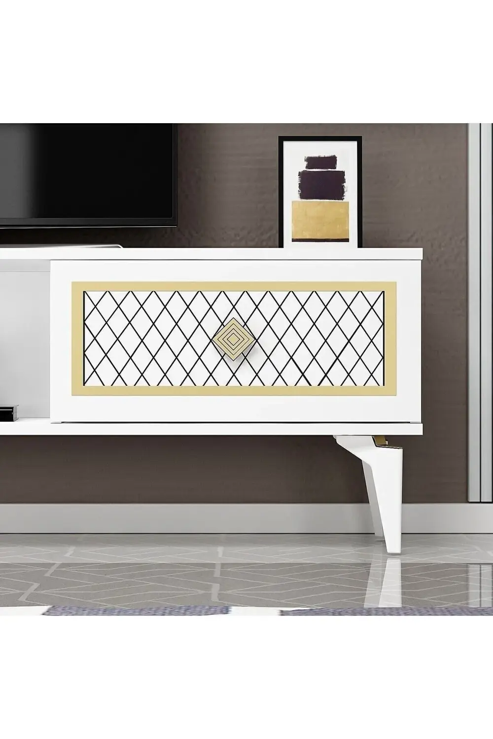Heerry Tv Sehpası Alt Modül Beyaz-altın