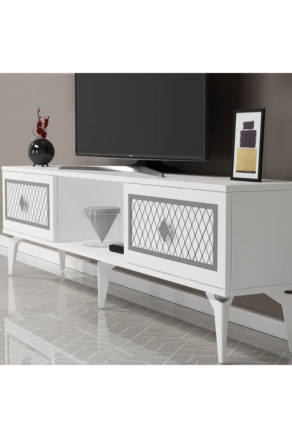 Heerry Tv Sehpası Alt Modül Beyaz-gümüş