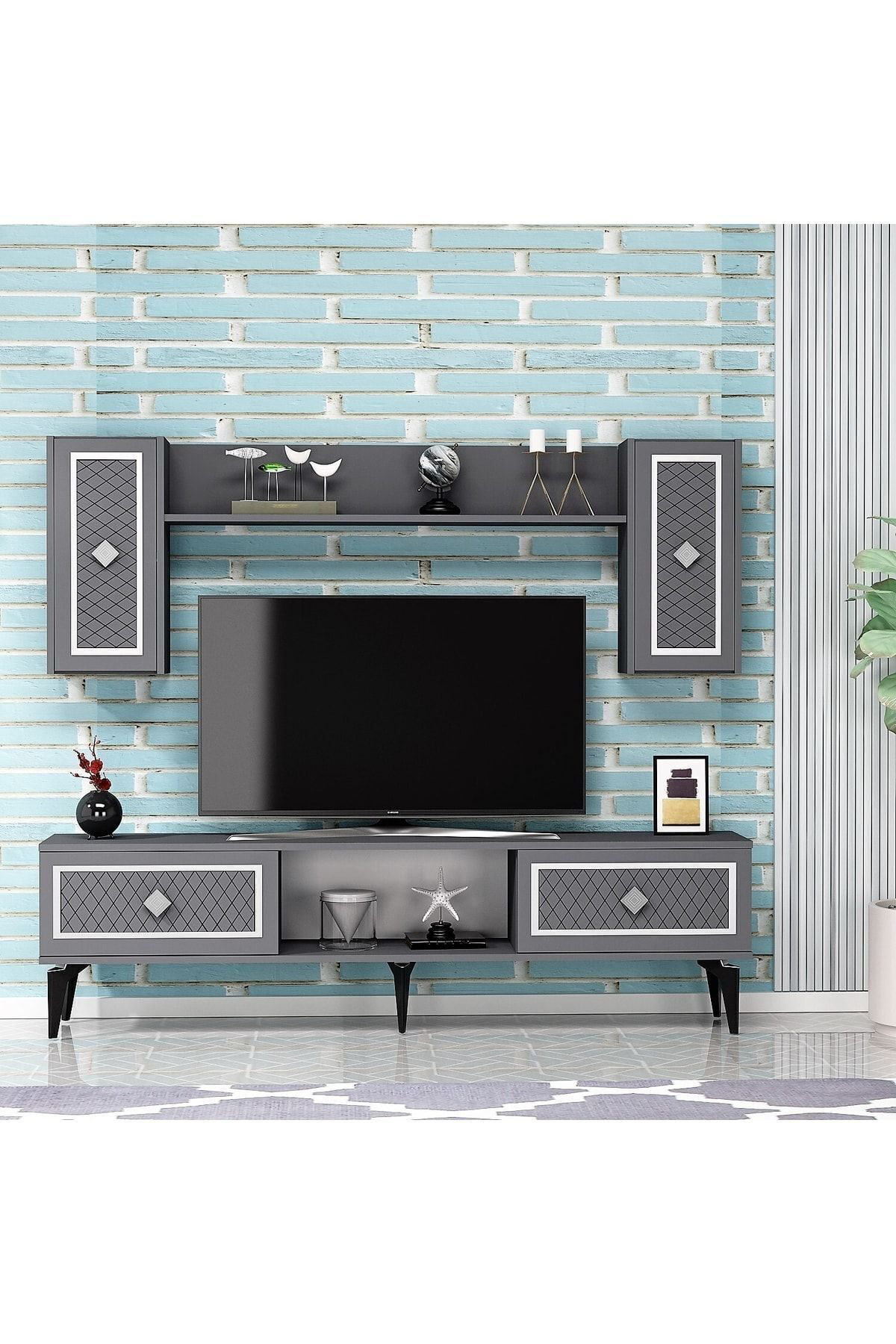 Cantek Dizayn Heerry Tv Ünitesi Takim Antrasit-Gümüş