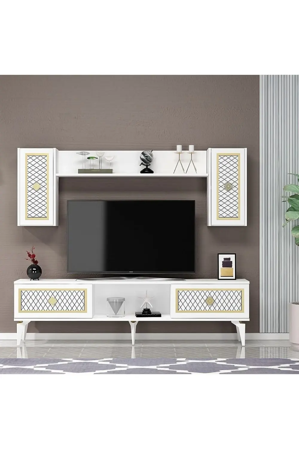 Heerry Tv Ünitesi Takım Beyaz-altın