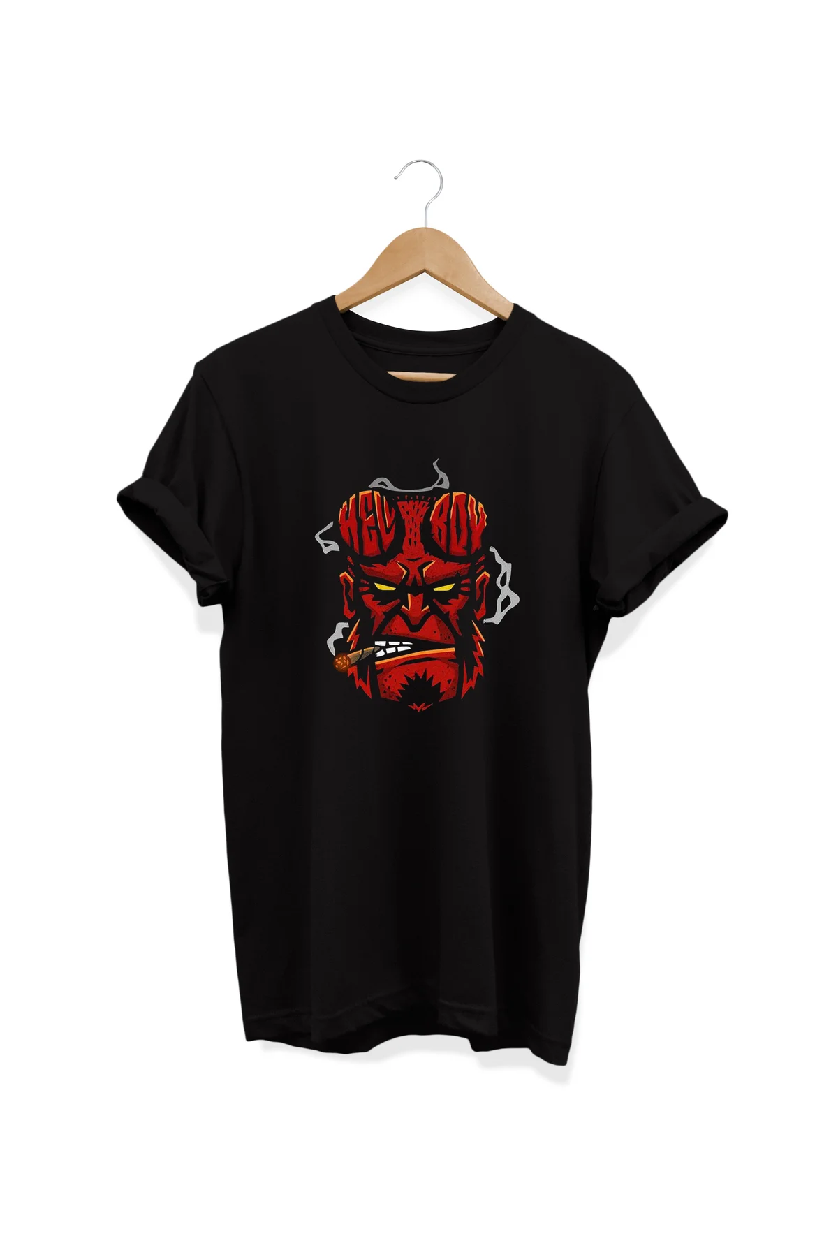 , HellBoy Baskılı, %100 Pamuk, Bisiklet Yaka, Oversize T-shirt, B