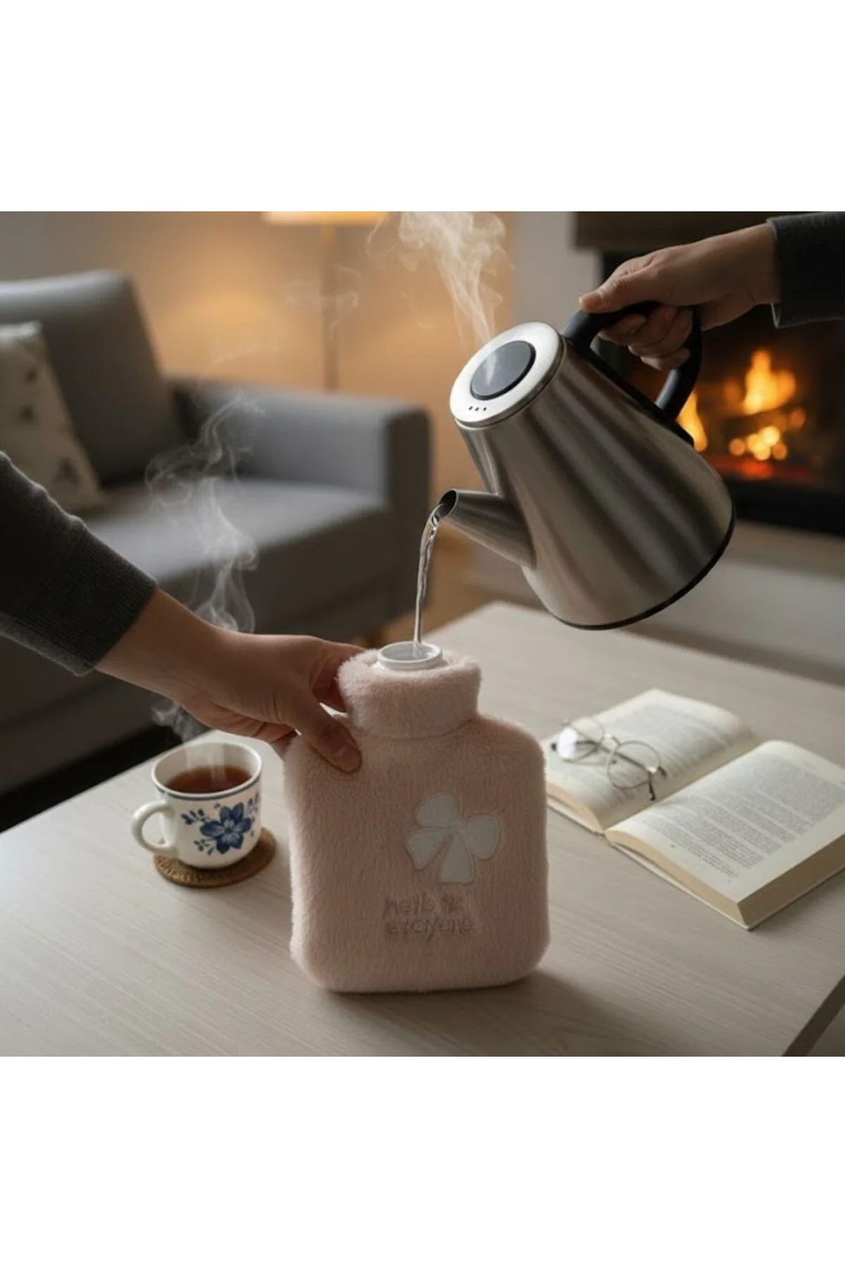 Hello Everyone Yazılı Kurdeleli Pembe Peluş  – Yumuşak Kılıf,n Te