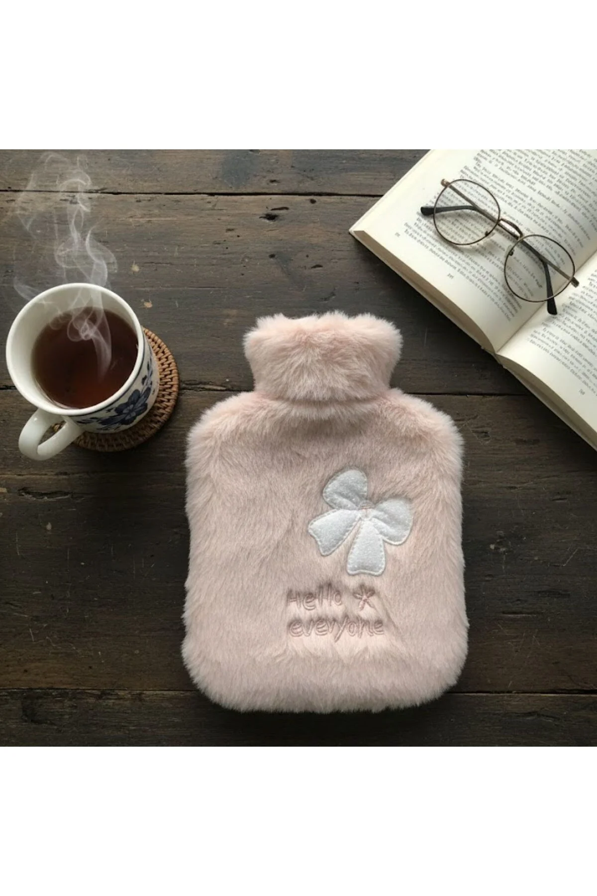Hello Everyone Yazılı Kurdeleli Pembe Peluş  – Yumuşak Kılıf,n Te