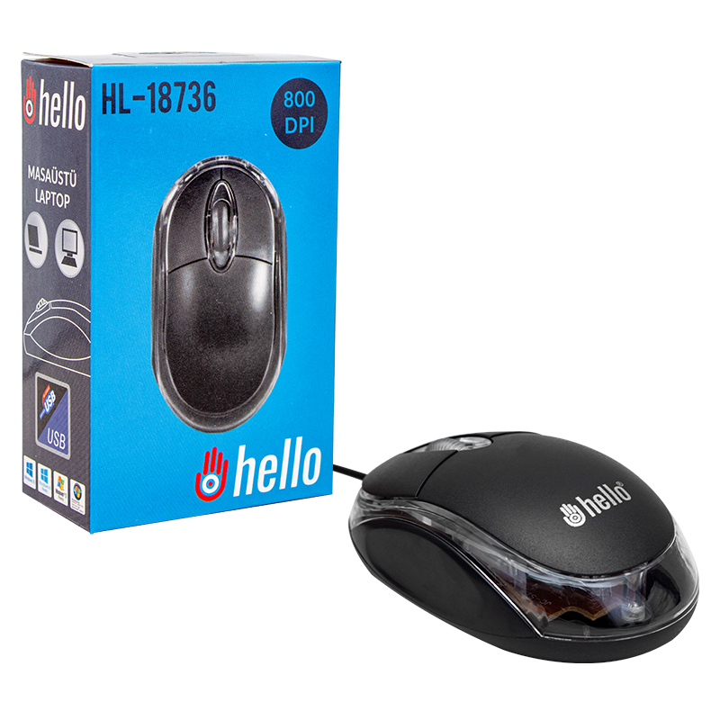HELLO HL-18736/XT-610 800 DPI OPTİK IŞIKLI KABLOLU MOUSE (4741)