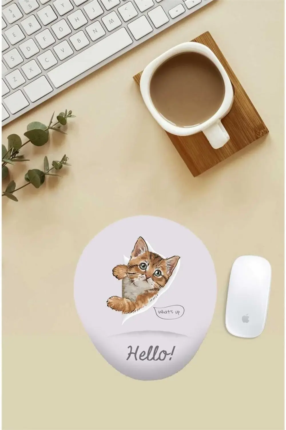 Hello Kedi Desenli Bilek Destekli Mouse Pad