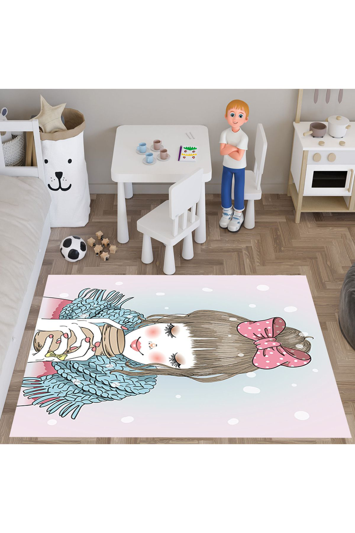 Evan Home Hello Kitty Çocuk Odasi Halisi Desenli  Dijital Baski Yikanabilir Kaymaz Taban