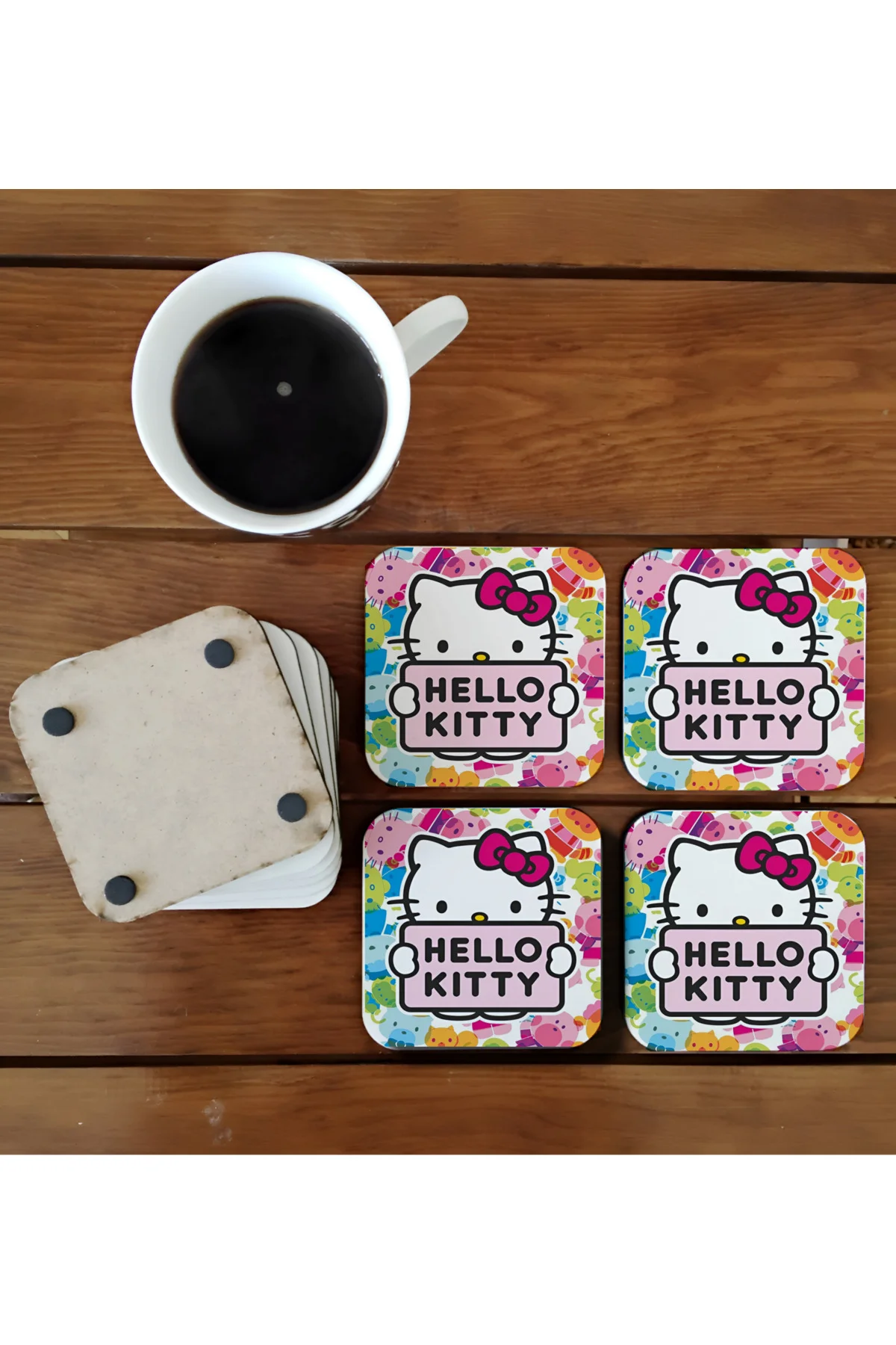 Hello Kitty Dekoratif Ahşap Bardak Altlığı Seti 023