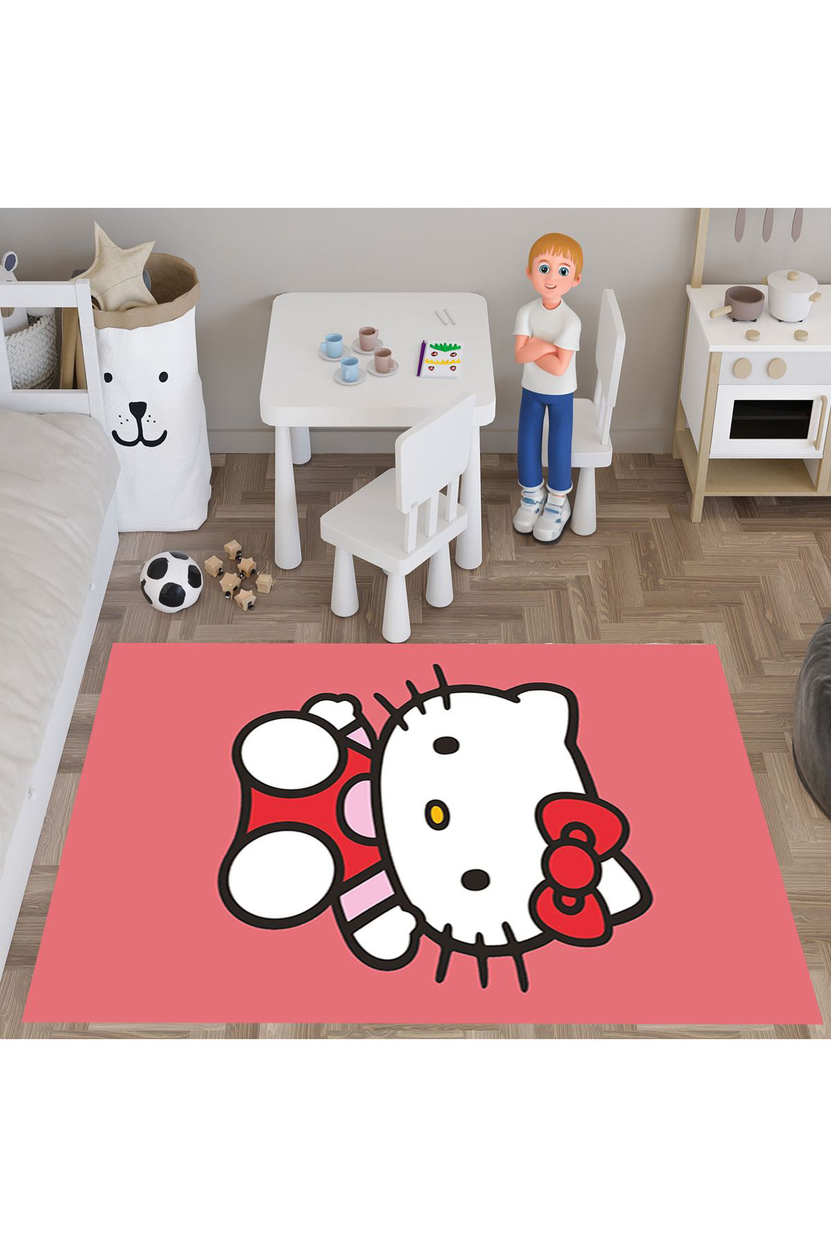 Evan Home Hello Kitty Desenli  Dijital Baski Yikanabilir Kaymaz Taban Çocuk Odasi Halisi