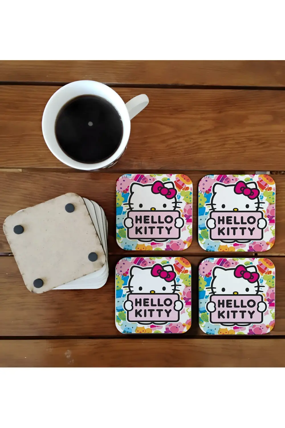 Hello kitty disney çizgi karakter ahşap bardak altlığı