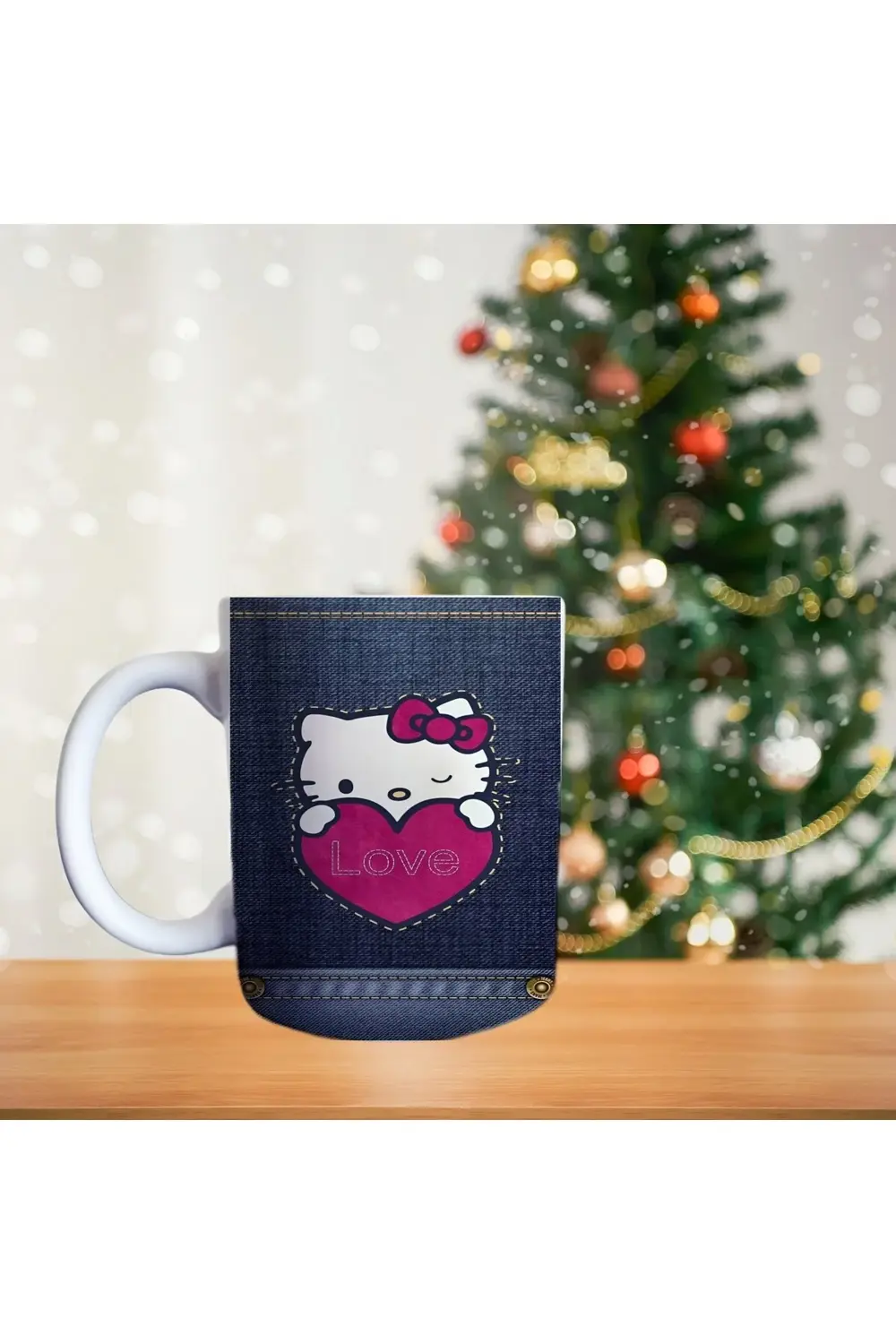 Hello Kitty - Jeans - Kot Temalı - Çizgi Film Karakteri Porselen