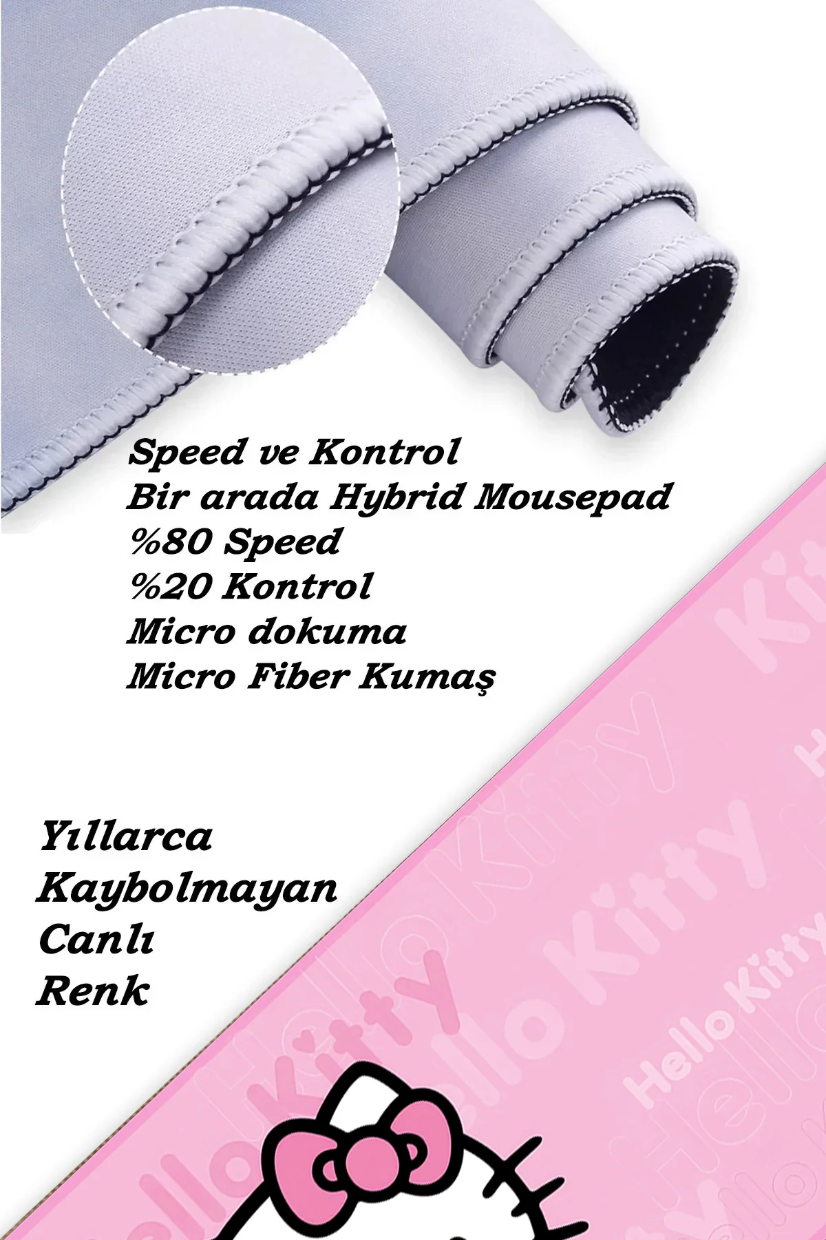 Hello Kitty Oyun Gaming Klavye Mouse Pad Masa Matı 70x30cm