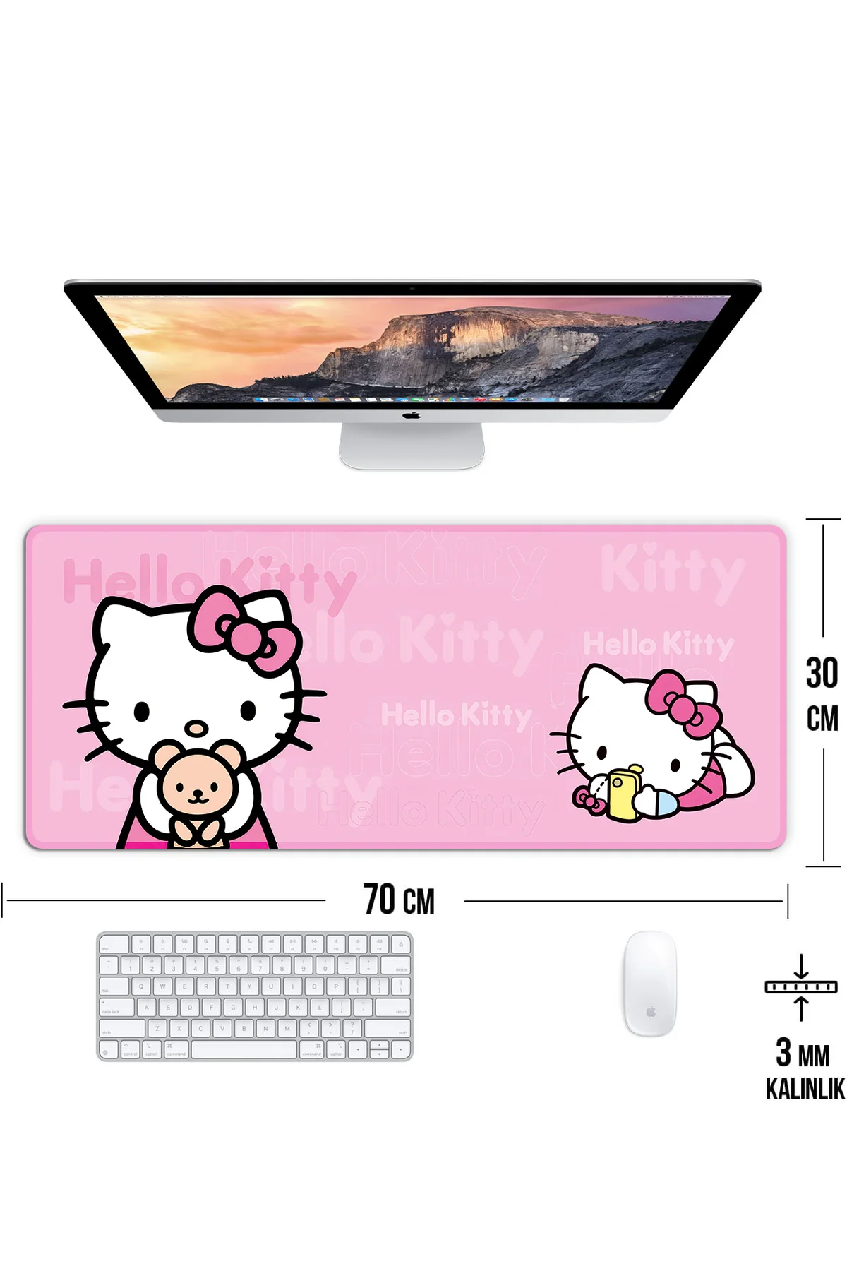 Hello Kitty Oyun Gaming Klavye Mouse Pad Masa Matı 70x30cm