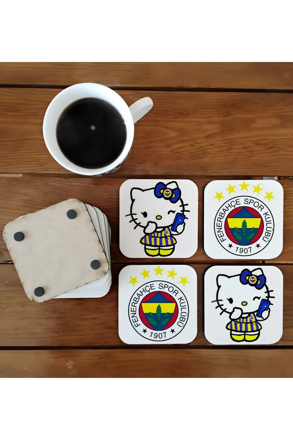 Hello kitty taraftar  - sarı kanarya - sarı lacivert komik ahşap