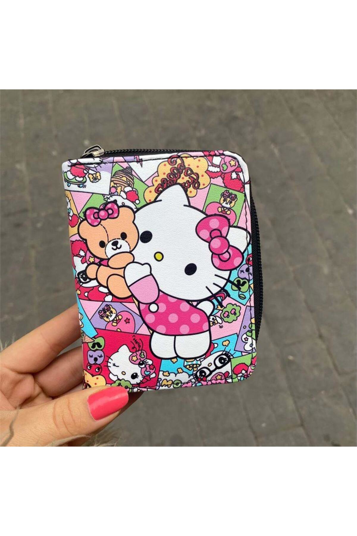 Hello Kitty - Teddy Kolaj Kısa Cüzdan