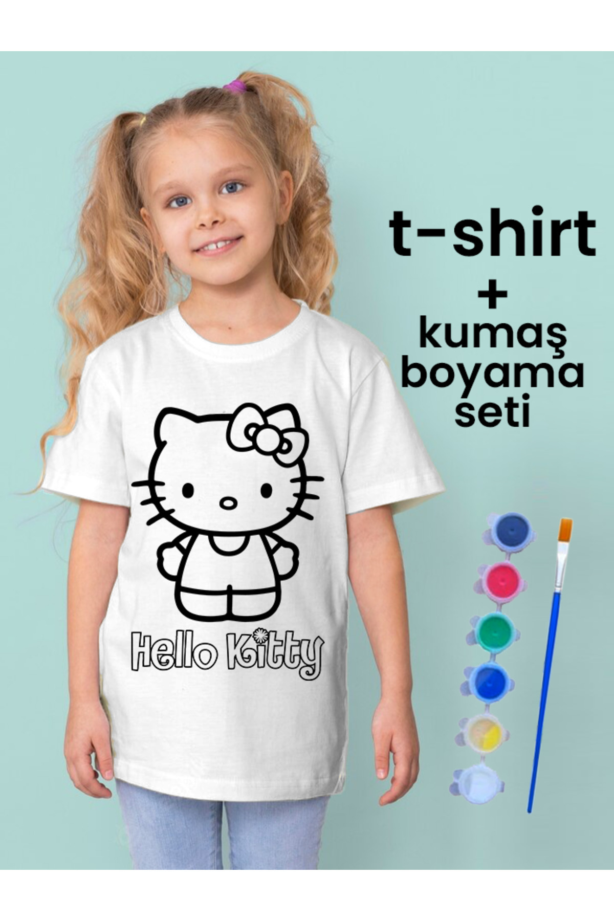 Hello Kitty Tişört Boyama Seti – Çocuk Full Set Fırçalı, Kreatif 