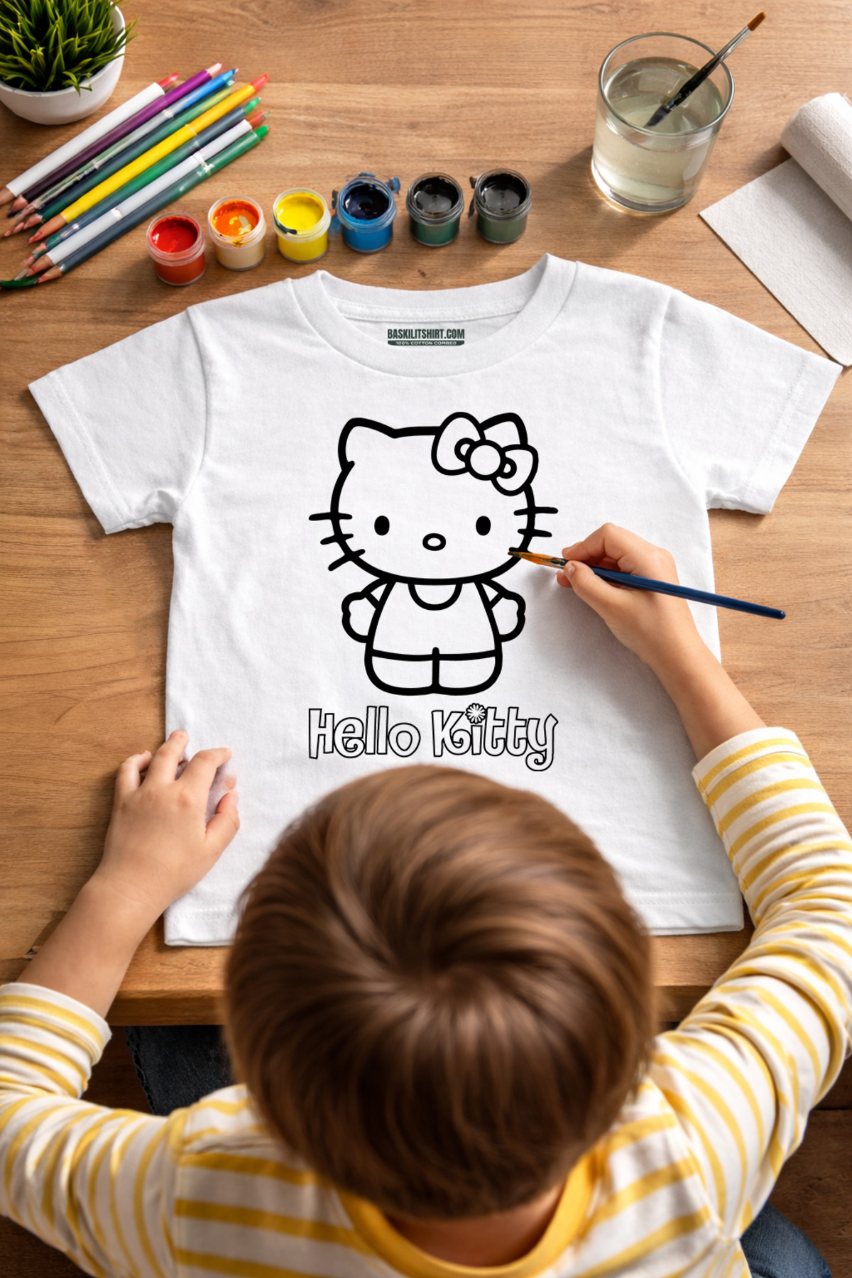 Hello Kitty Tişört Boyama Seti – Çocuk Full Set Fırçalı, Kreatif 