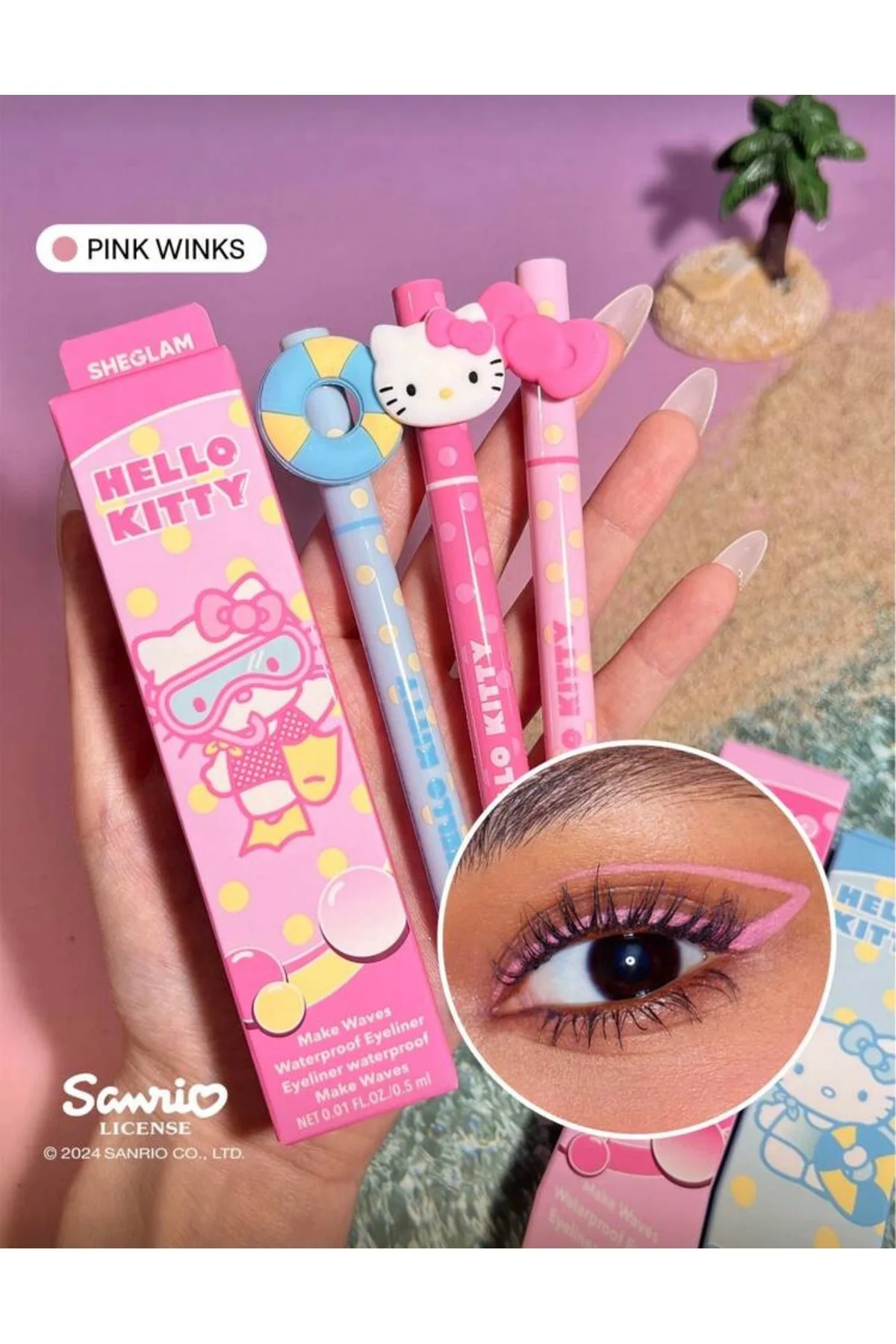 Hello Kitty｜SHEGLAM Make Waves Waterproof Eyeliner Pembe