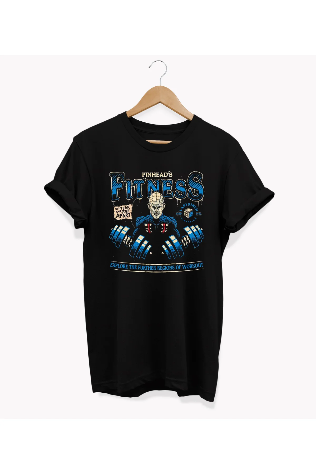 , HellRaiser Fıtness Baskılı, %100 Pamuk, Bisiklet Yaka, Oversize