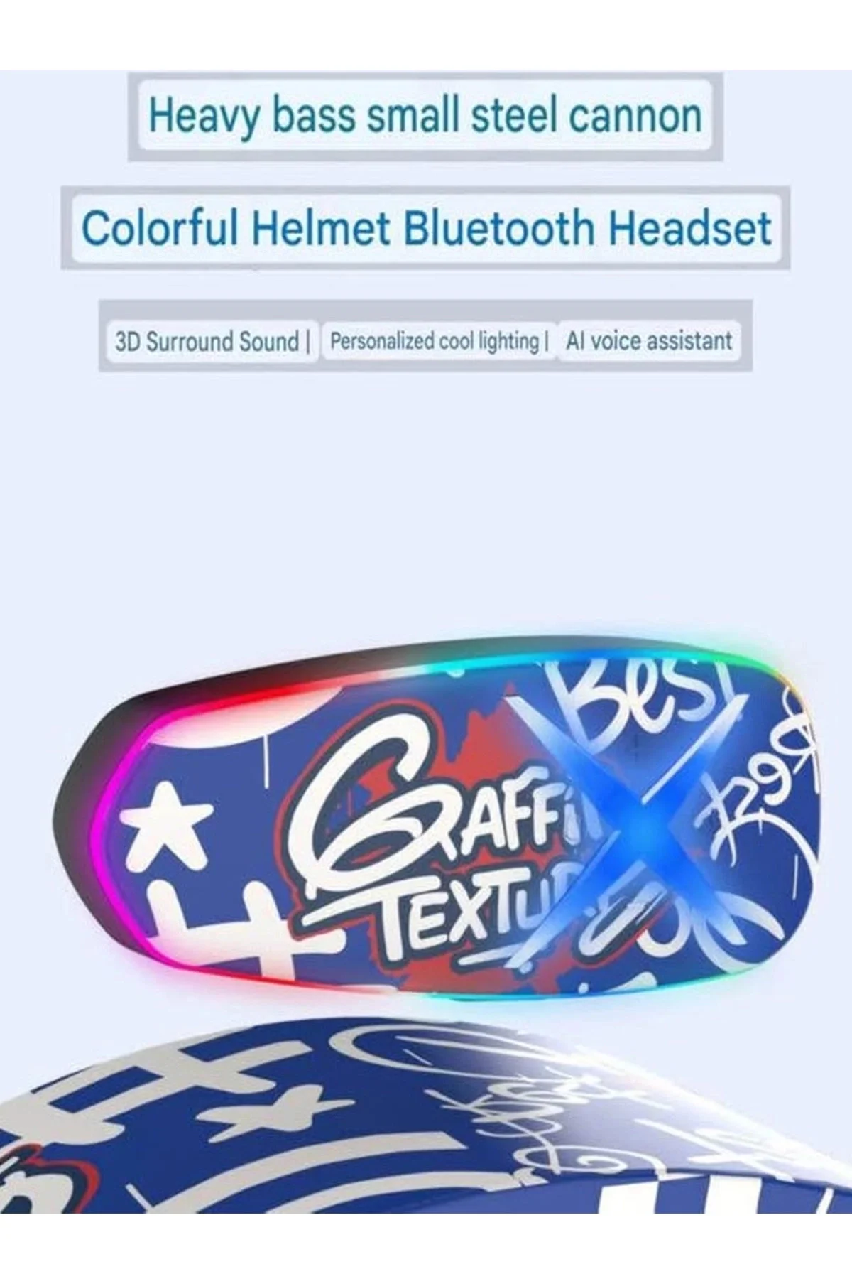 Helmet Graffiti Motor Kask Kulaklık Rgb Modlu Su Geçirmez 6.0 Blu