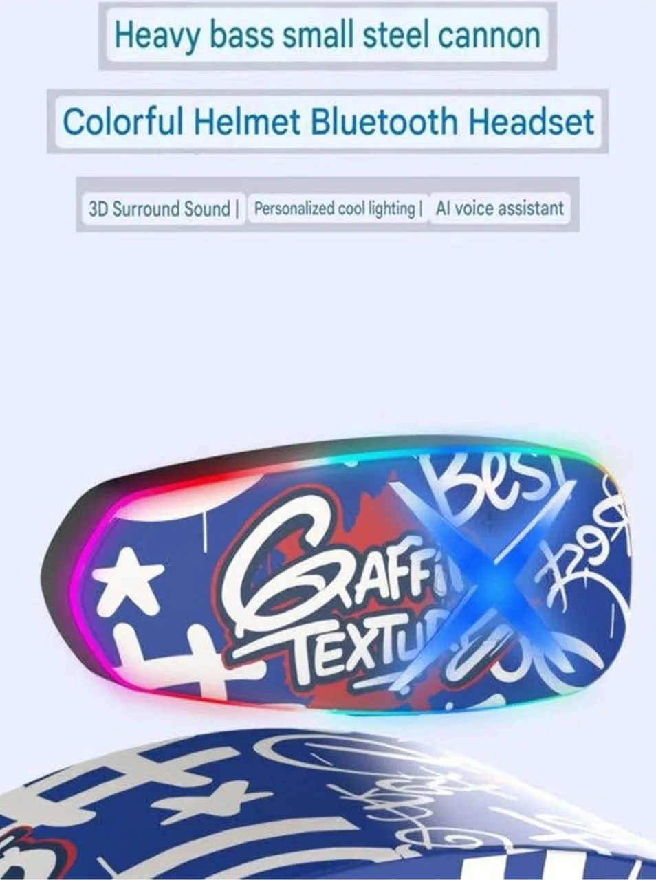 Helmet Graffiti Motor Kask Kulaklık Rgb Modlu Su Geçirmez 6.0 Blu