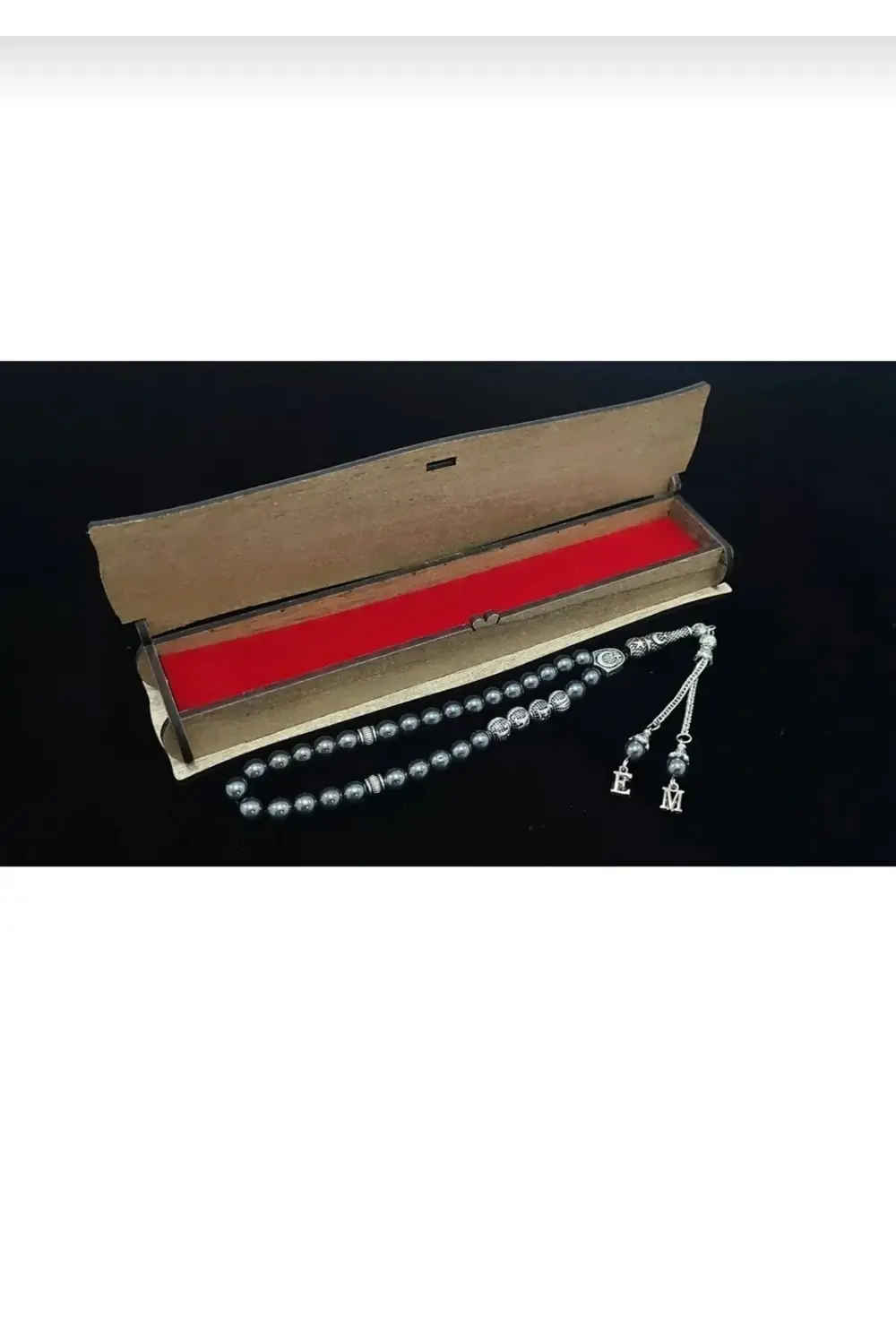 Hematit Doğal Taş Tesbih-Ahşap Kutulu - Kişiye Özel İsimli Tesbih