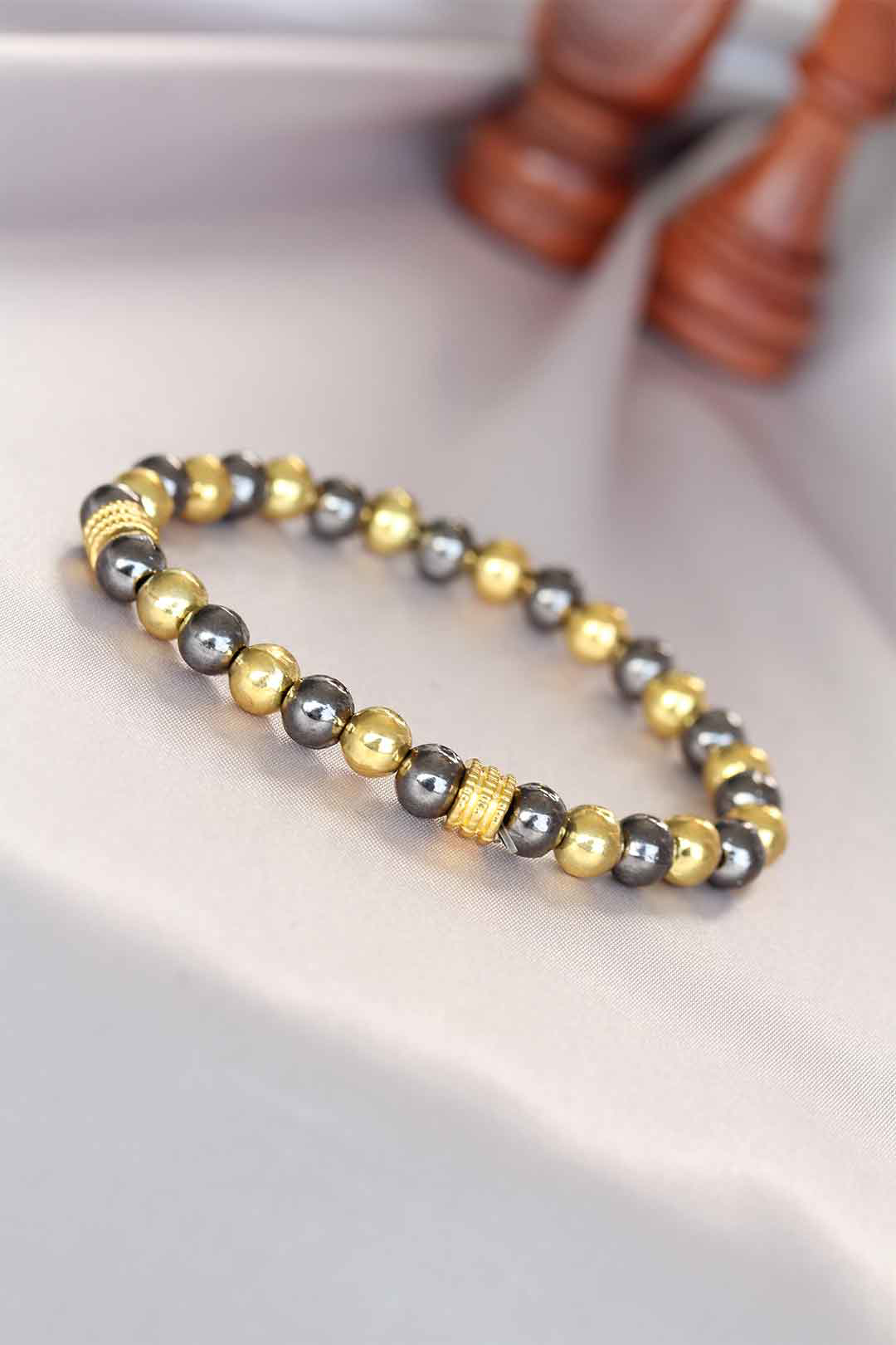 Hematit Füme Gold Renk Doğal Taş Erkek Bileklik - TJ-EB3007