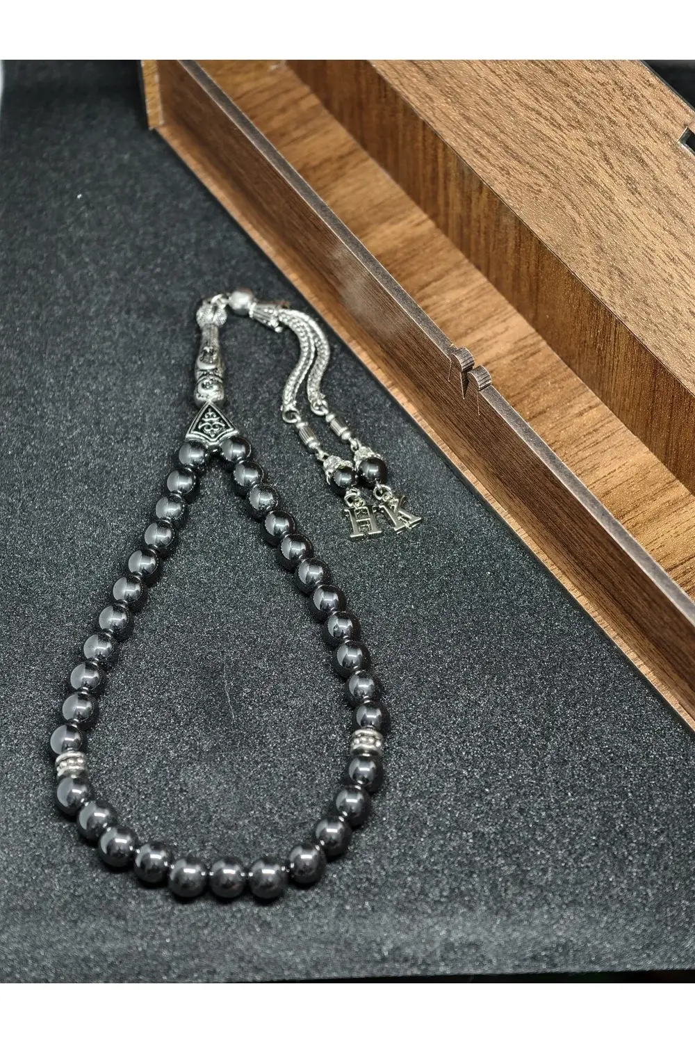 Hematit Kişiye Özel Doğal Taş Tesbih Baş Harf Işlemeli